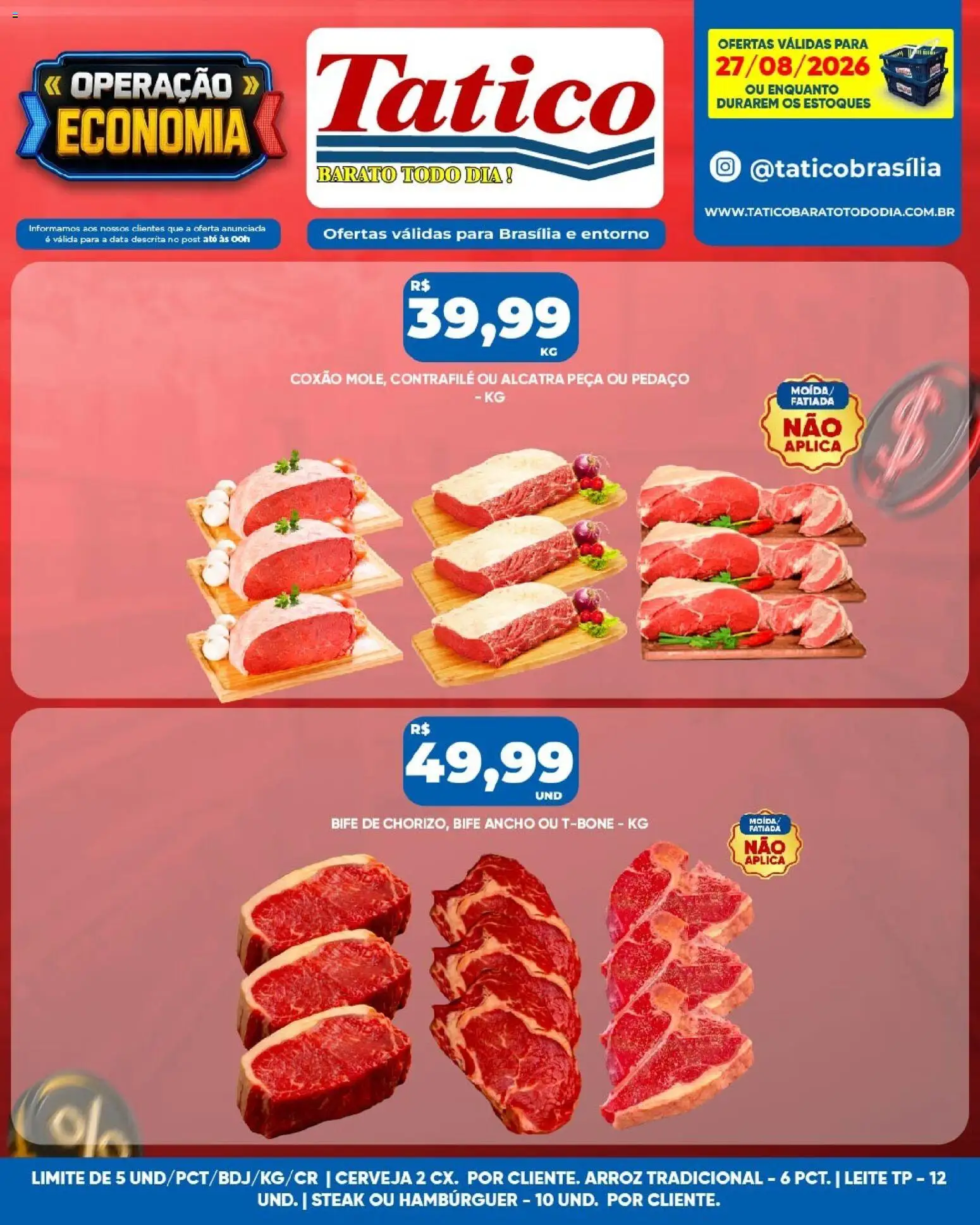 Tatico Folheto - válido de 28/08/2026 | Página: 34 | Produtos: Steak, Bife ancho, Alcatra, Arroz
