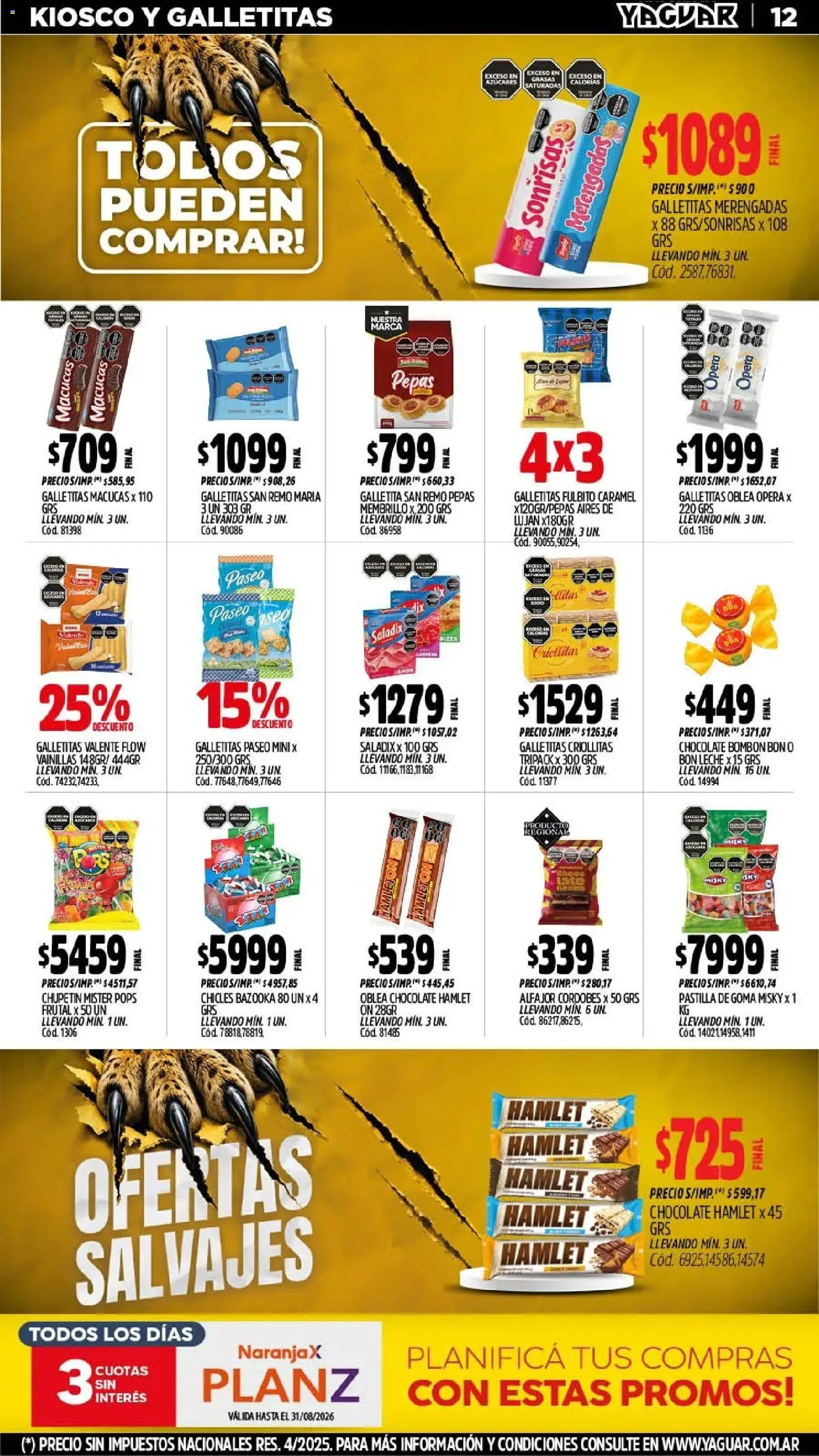 Yaguar - Oferta Semanal Córdoba │ válido desde el 03/08/2026 | Página: 13 | Productos: Galletitas, Chicles, Leche, Chocolate