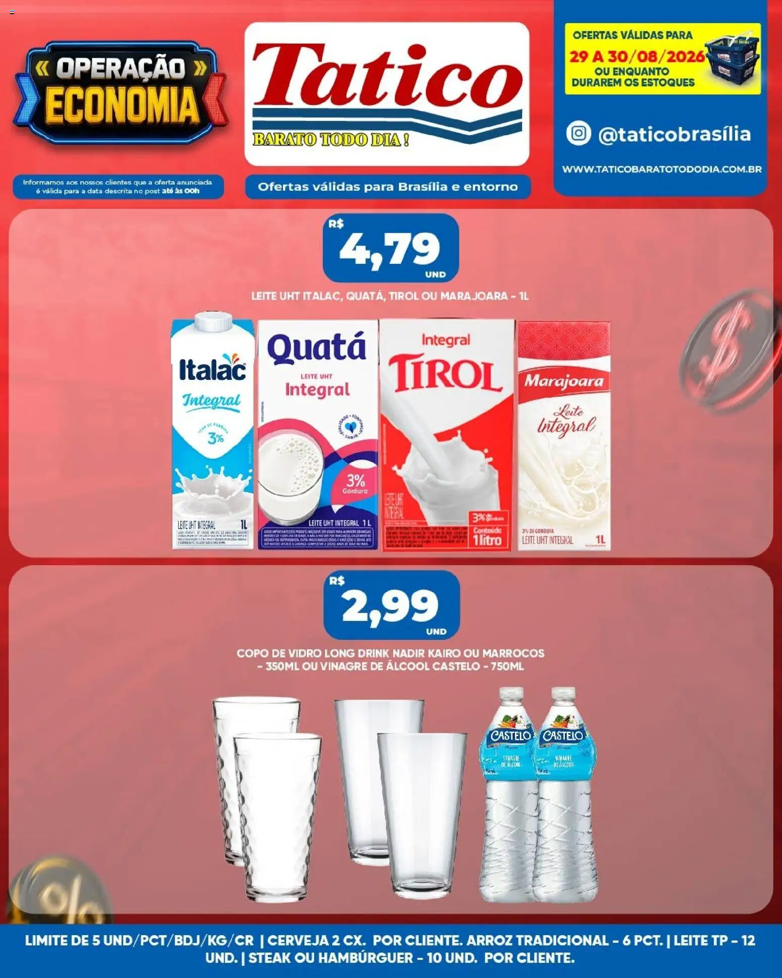 Tatico Folheto - válido de 31/08/2026 | Página: 20 | Produtos: Leite integral, Cerveja, Arroz, Hambúrguer