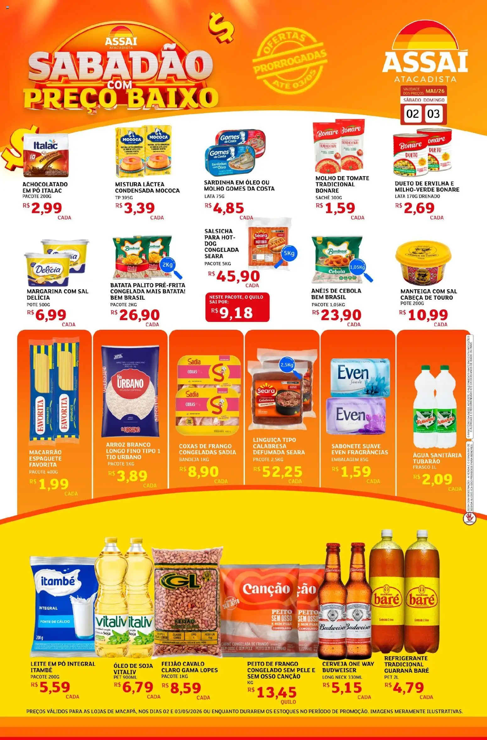 Assaí Atacadista Folheto - válido de 02.05.2026 | Página: 1 | Produtos: Gomes da costa, Carne, Cálcio, Margarina