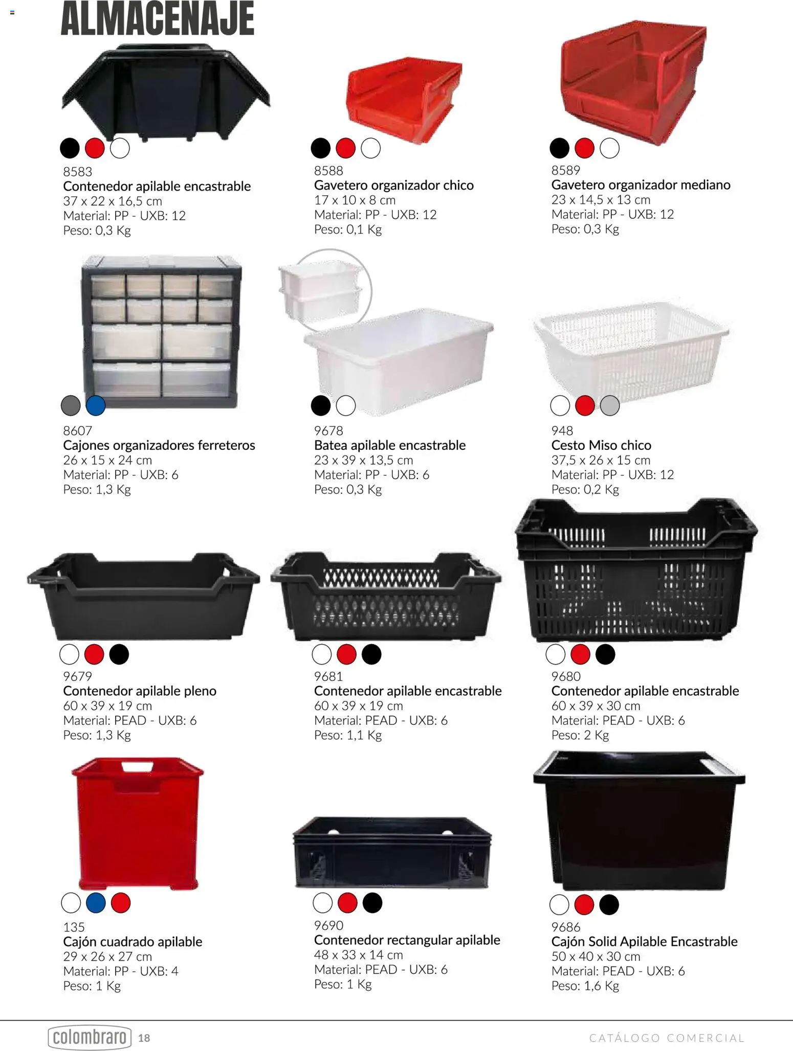 Colombraro - Catálogo Comercial │ válido desde el 11.05.2026 | Página: 18 | Productos: Organizador, Peso