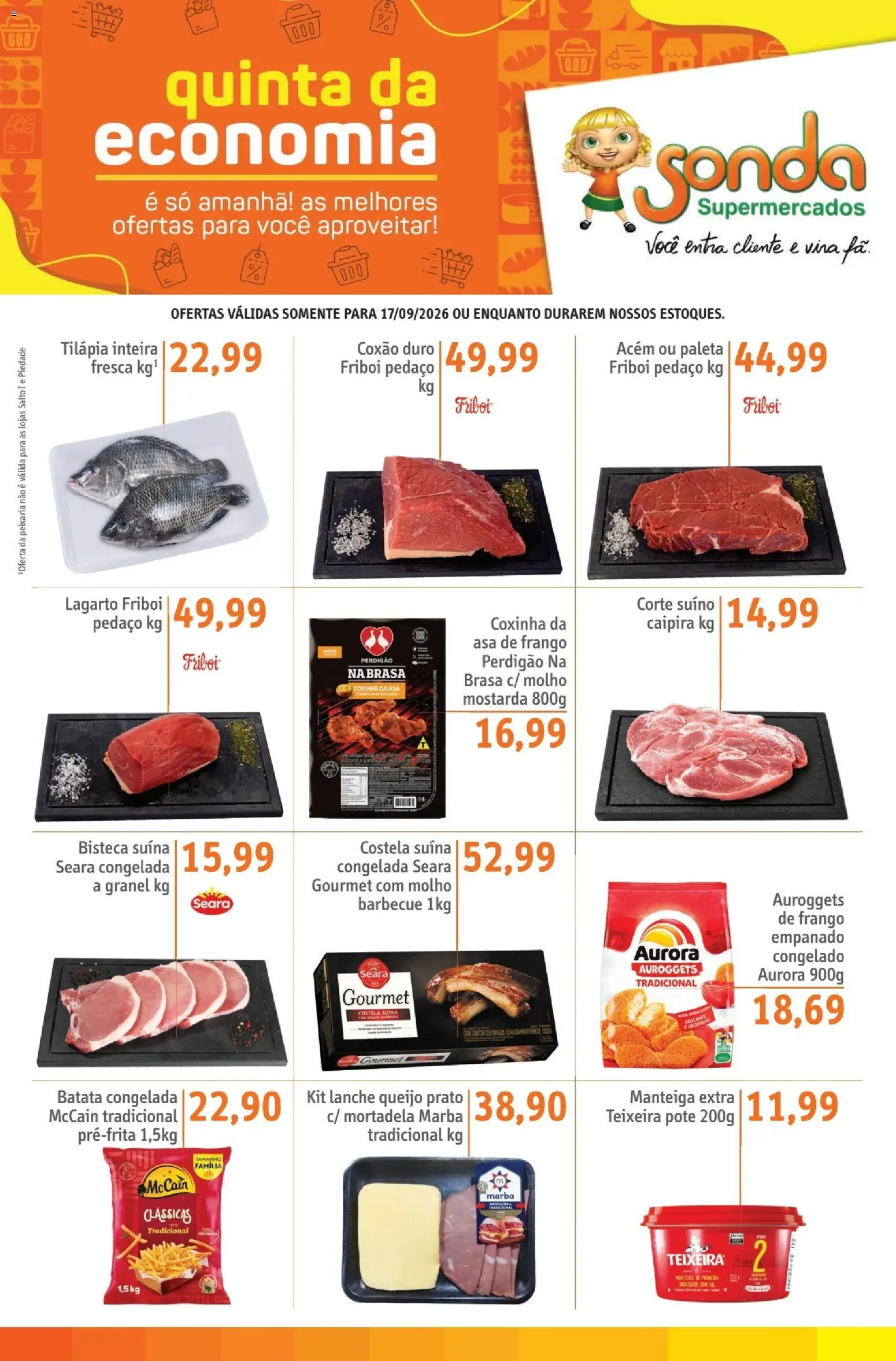 Sonda Folheto - válido de 17/09/2026 | Página: 1 | Produtos: Acém, Asa de frango, Queijo, Frango