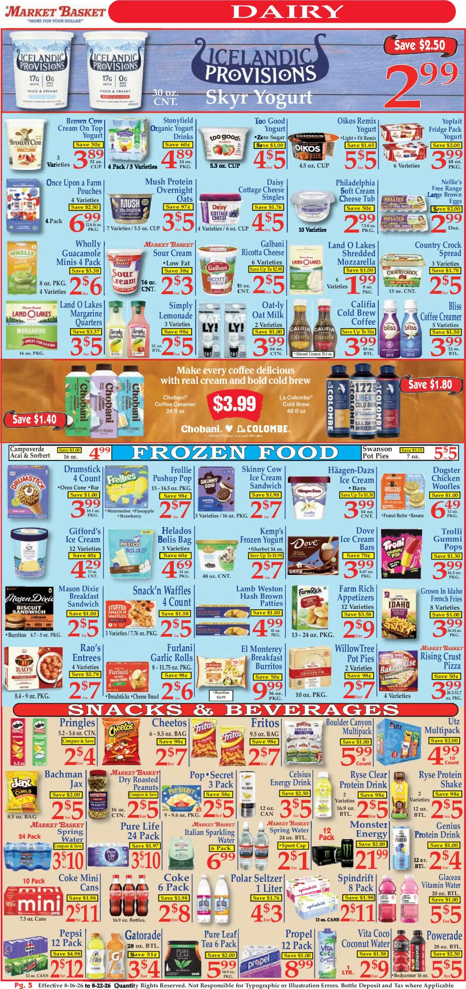 Market Basket Ad - valid from 08/16/2026 | Page: 5 | Products: Yogurt, Eggs, Cottage cheese, Garlic