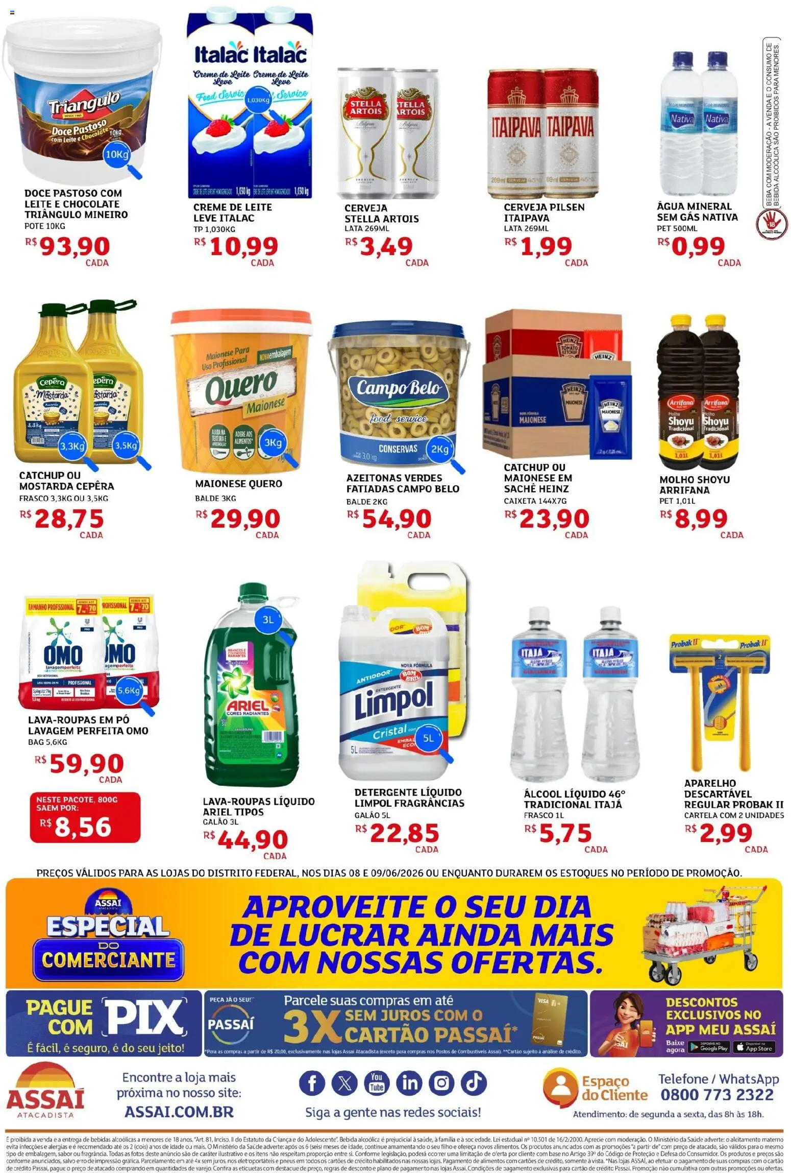 Assaí Atacadista Folheto - válido de 08.06.2026 | Página: 2 | Produtos: Leite, Pneus, Bebida, Água mineral