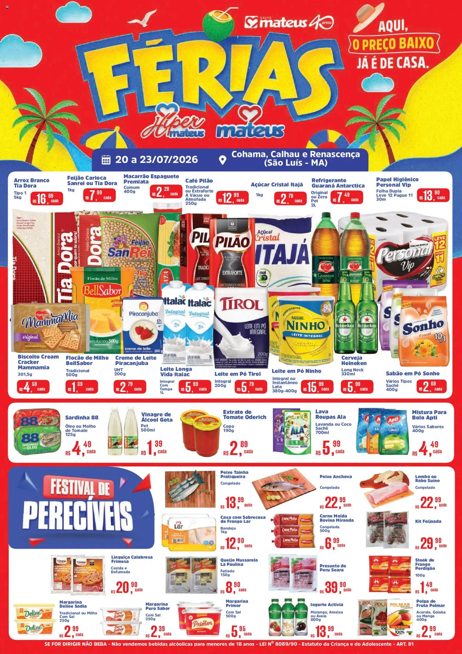 Mateus Folheto - válido de 20/07/2026 | Página: 1 | Produtos: Sabão em pó, Cerveja, Bolo, Frango