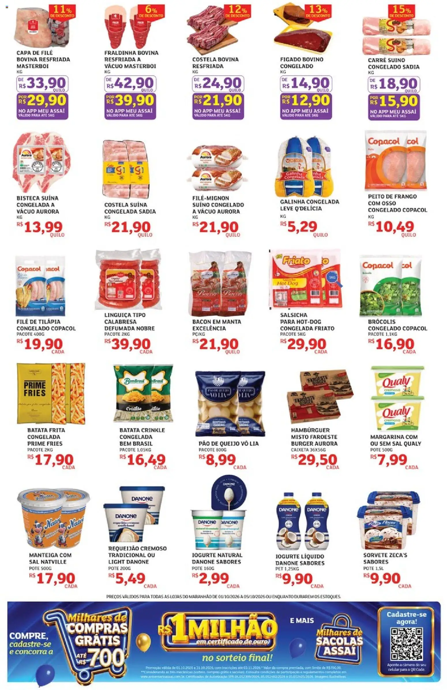 Assaí Atacadista Folheto - válido de 01/10/2026 | Página: 3 | Produtos: Linguiça, Queijo, Frango, Batata frita