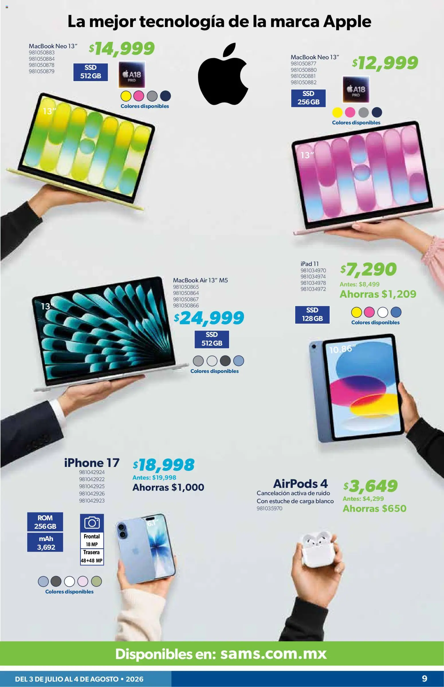 Nuevas ofertas de Sam's Club válidas en toda la República Mexicana desde el 03/07/2026. ¡Encuentra las mejores ofertas en Sam's Club catálogo Cuponera! | Página: 9 | Productos: Estuche, Tablet, Smartphone