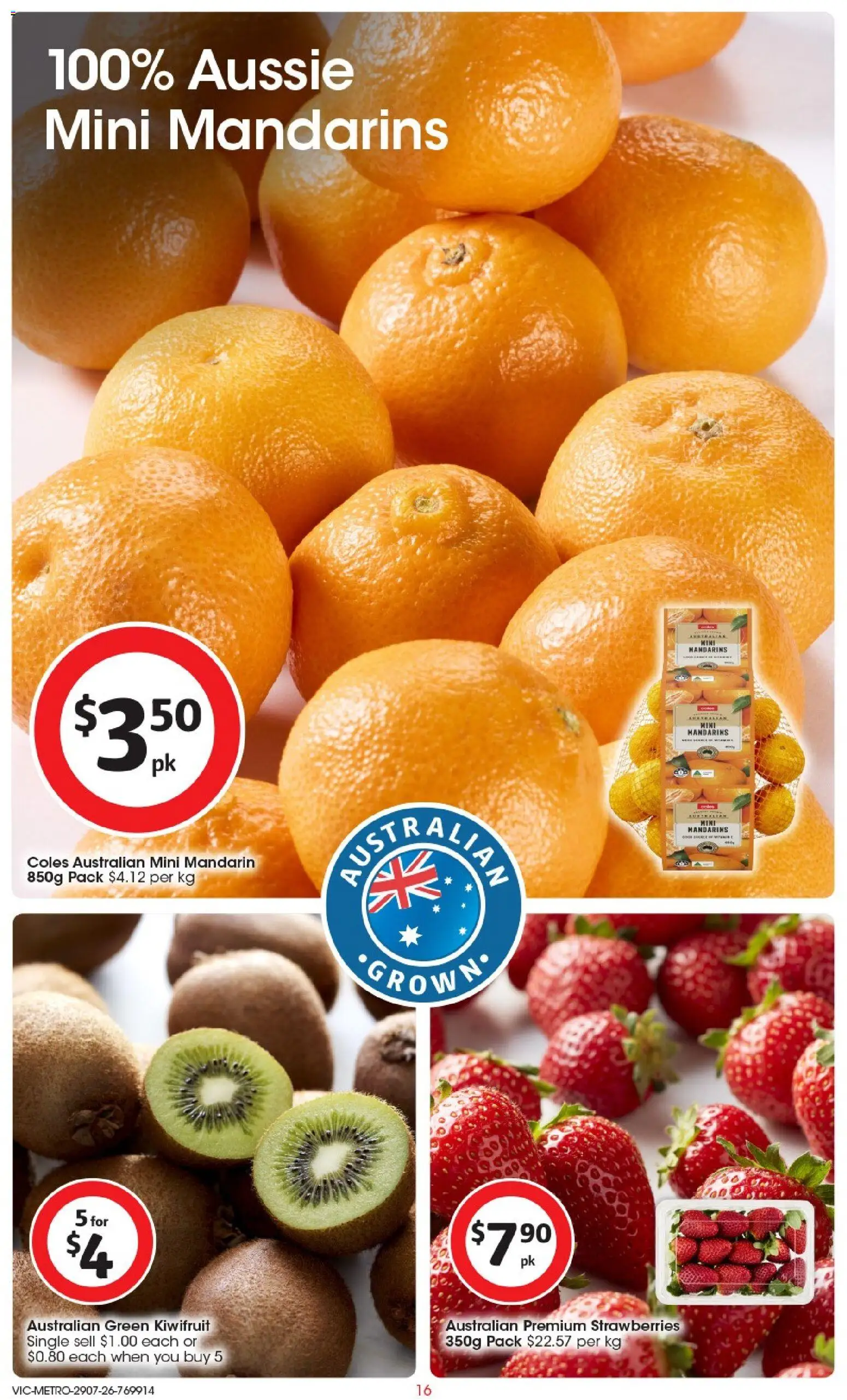 Coles catalogue - valid from 29/07/2026 | Page: 16 | Products: Strawberries, Kiwifruit, Mandarins