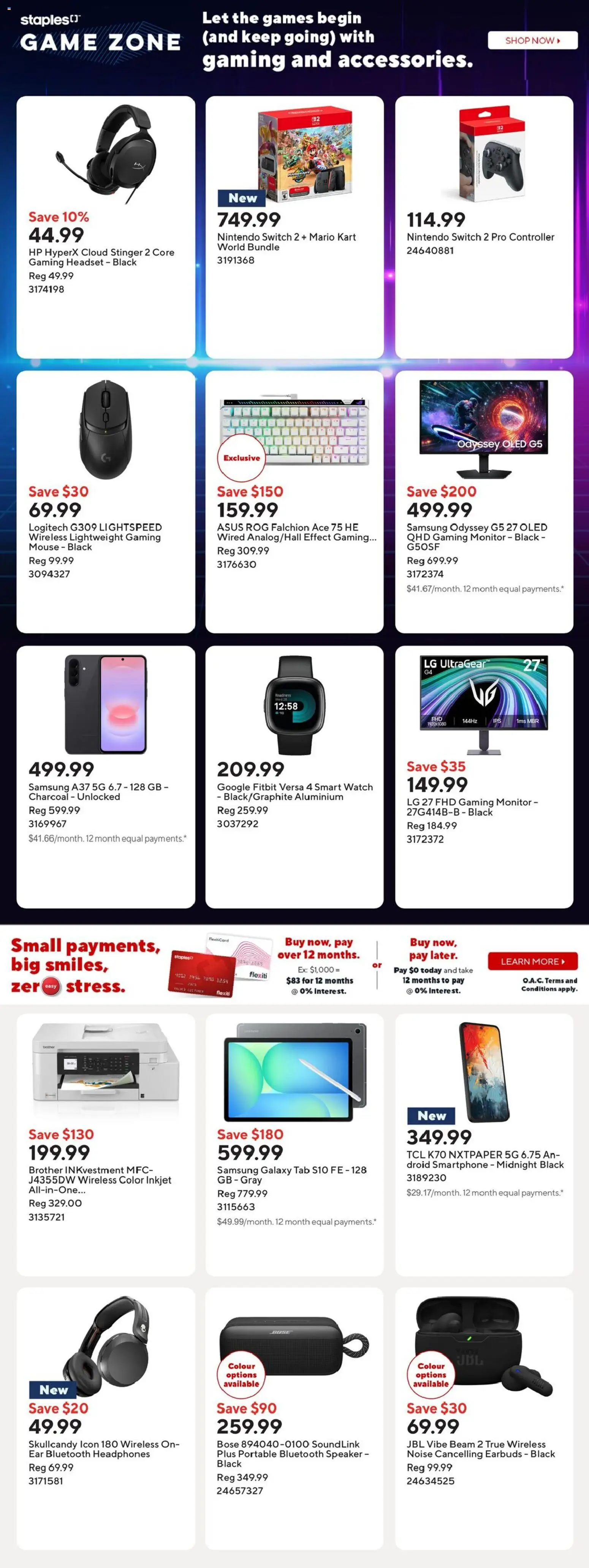 Staples flyer valid from Oct 2, 2026 | Page: 15 | Products: Game, Speaker, Nintendo Switch, Charcoal