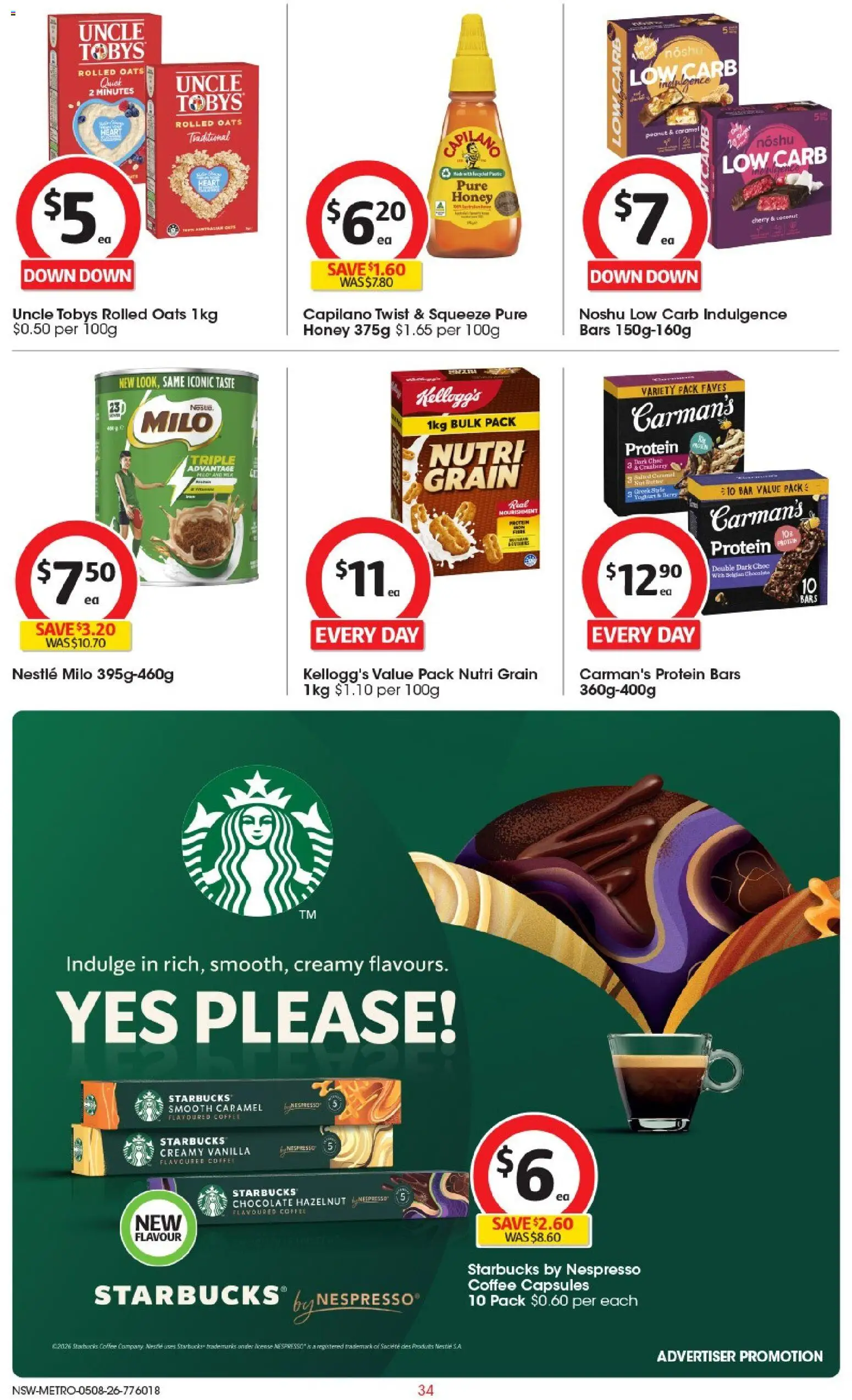 Coles catalogue - valid from 04/08/2026 | Page: 34 | Products: Yoghurt, Coffee, Honey, Cereal