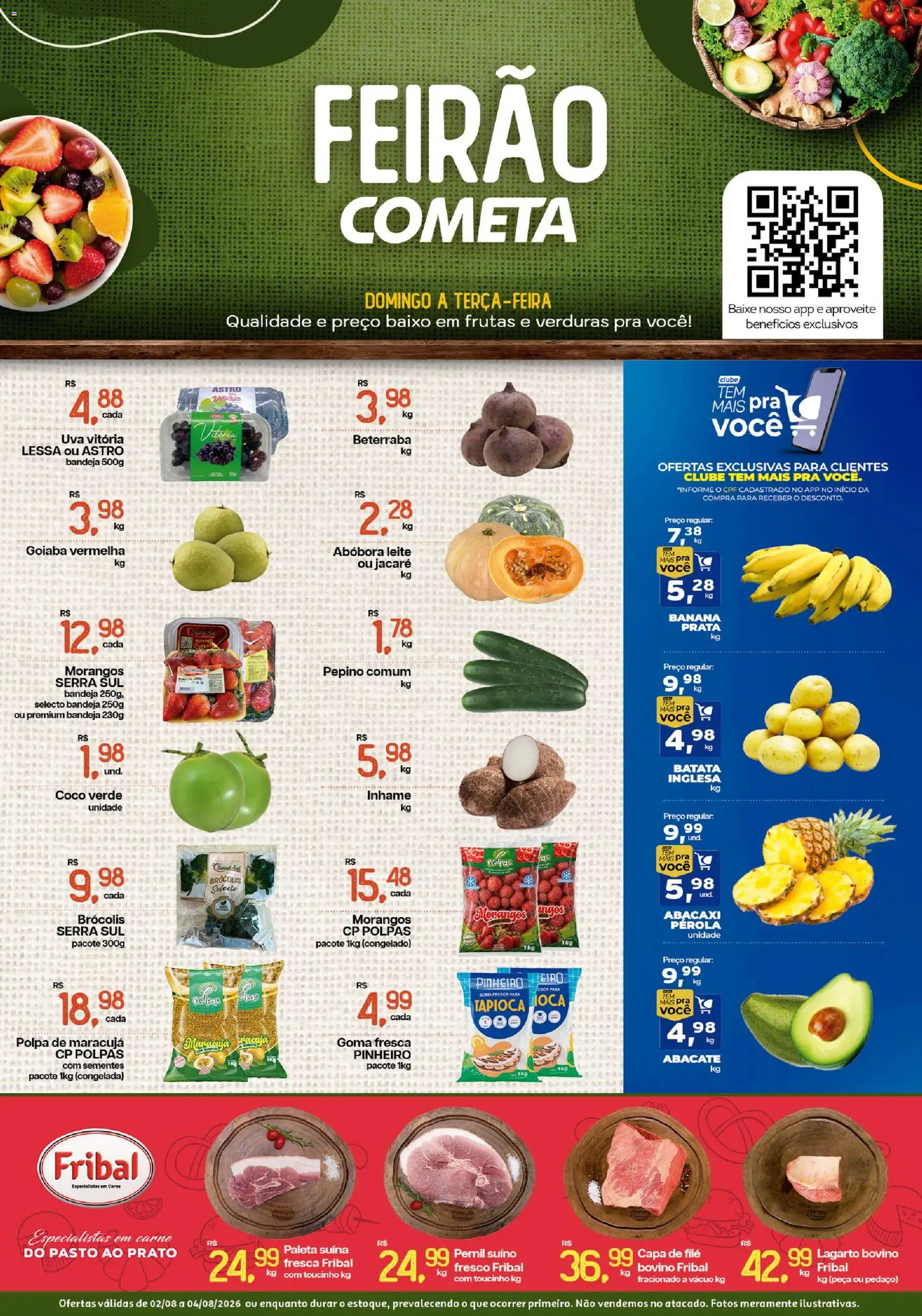 Cometa Supermercados Folheto - válido de 02/08/2026 | Página: 1 | Produtos: Pernil, Leite, Carne, Brócolis