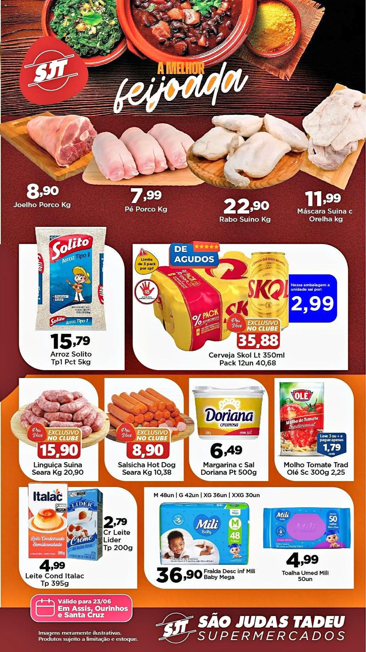 São Judas Tadeu Folheto - válido de 23/06/2026 | Página: 1 | Produtos: Doriana, Linguiça, Leite, Cerveja
