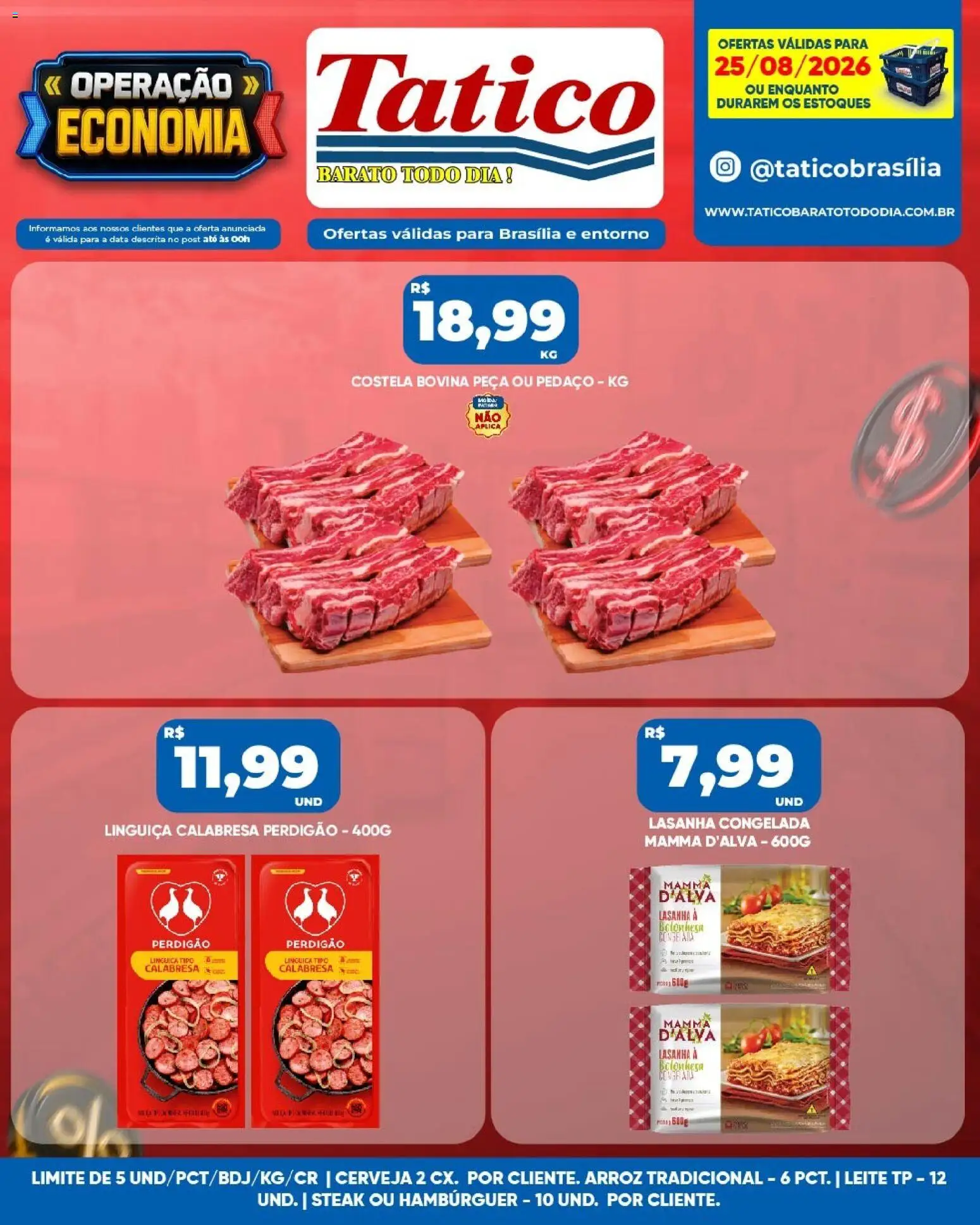 Tatico Folheto - válido de 25/08/2026 | Página: 9 | Produtos: Steak, Linguiça, Costela bovina, Arroz