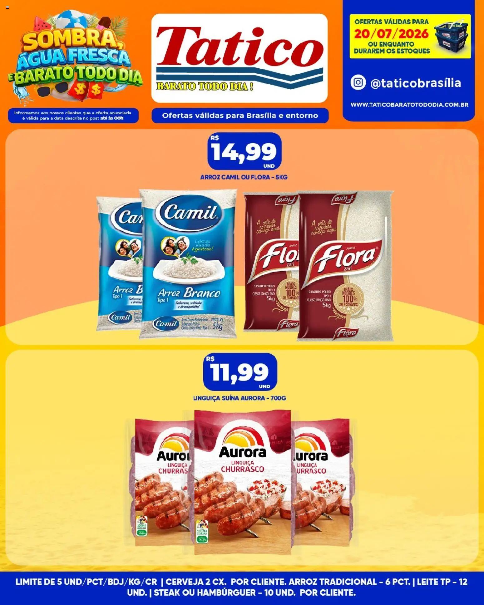 Tatico Folheto - válido de 20/07/2026 | Página: 9 | Produtos: Linguiça, Leite, Cerveja, Arroz