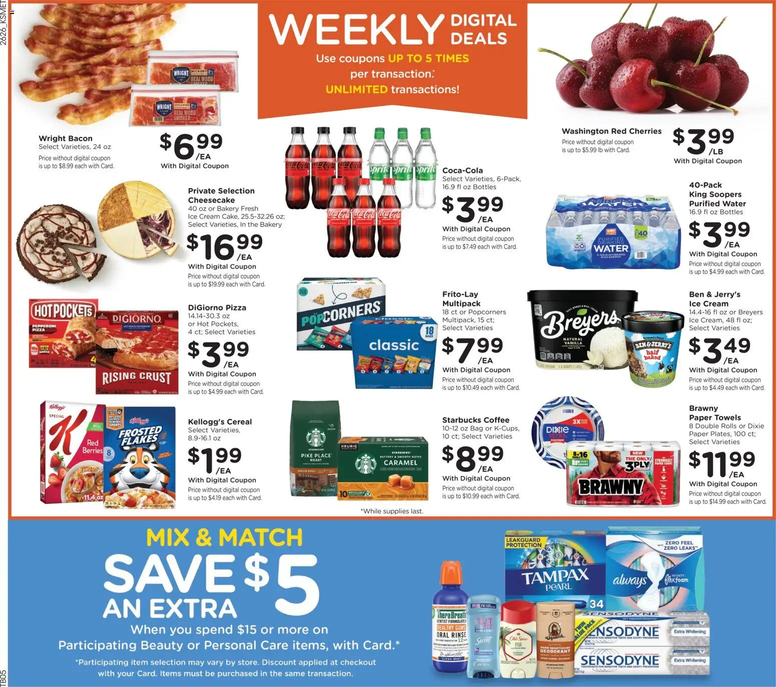 King Soopers Weekly Ad - valid from 07/29/2026 | Page: 4 | Products: Coffee, Pizza, Cheesecake, Bag