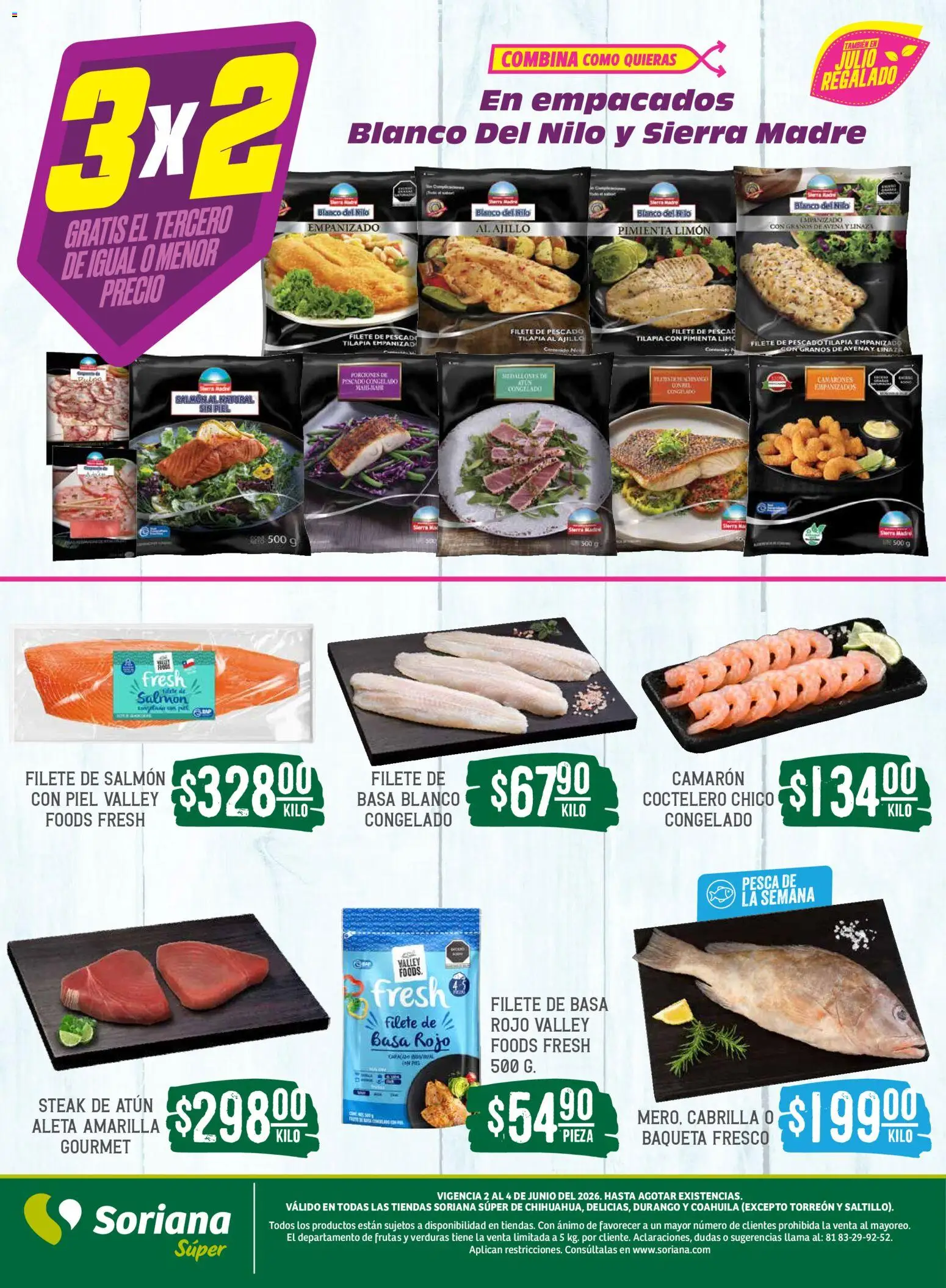 Nuevas ofertas de Soriana válidas en toda la República Mexicana desde el 02.06.2026. ¡Encuentra las mejores ofertas en Soriana Martes y Miércoles del Campo Súper: Chih, Delicias, Dur y Coah (excepto Saltillo)! | Página: 4 | Productos: Atún, Pimienta, Limón, Sierra