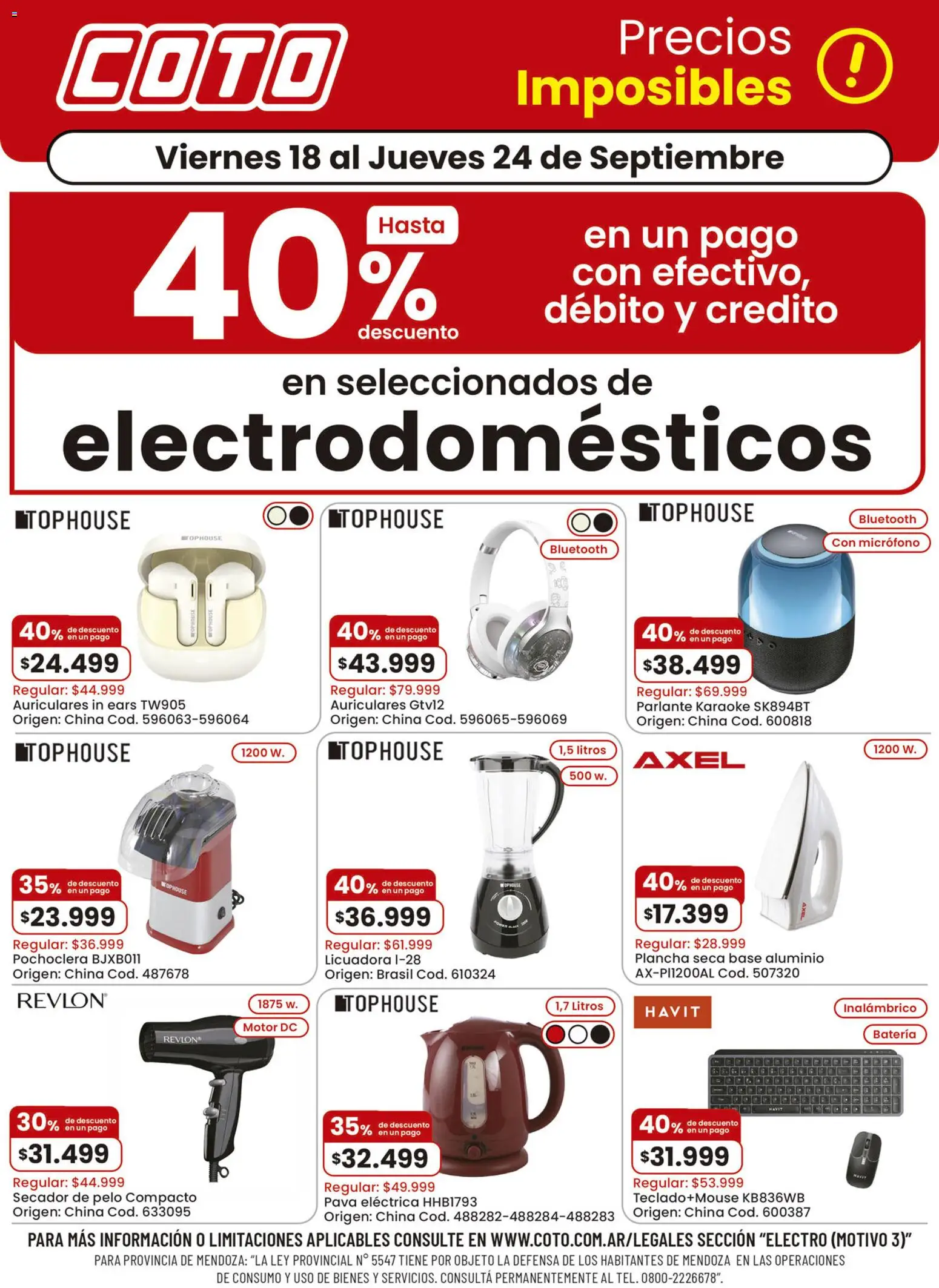 Coto - Electrodomésticos │ válido desde el 18/09/2026 | Página: 1 | Productos: Auriculares, Parlante, Mouse, Licuadora