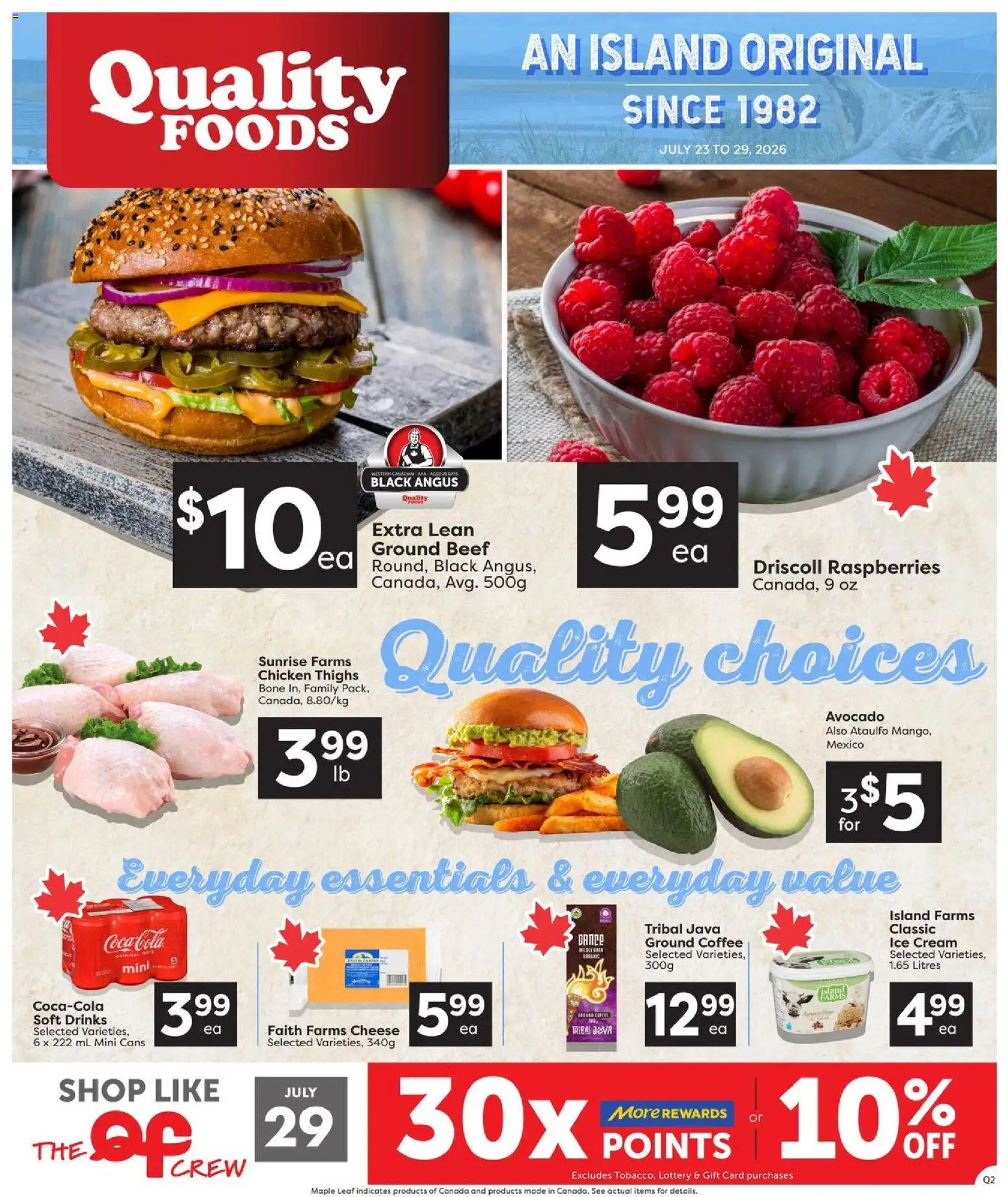 Quality Foods flyer valid from Jul 23, 2026 | Page: 1 | Products: Beef, Cream, Ice cream, Coffee