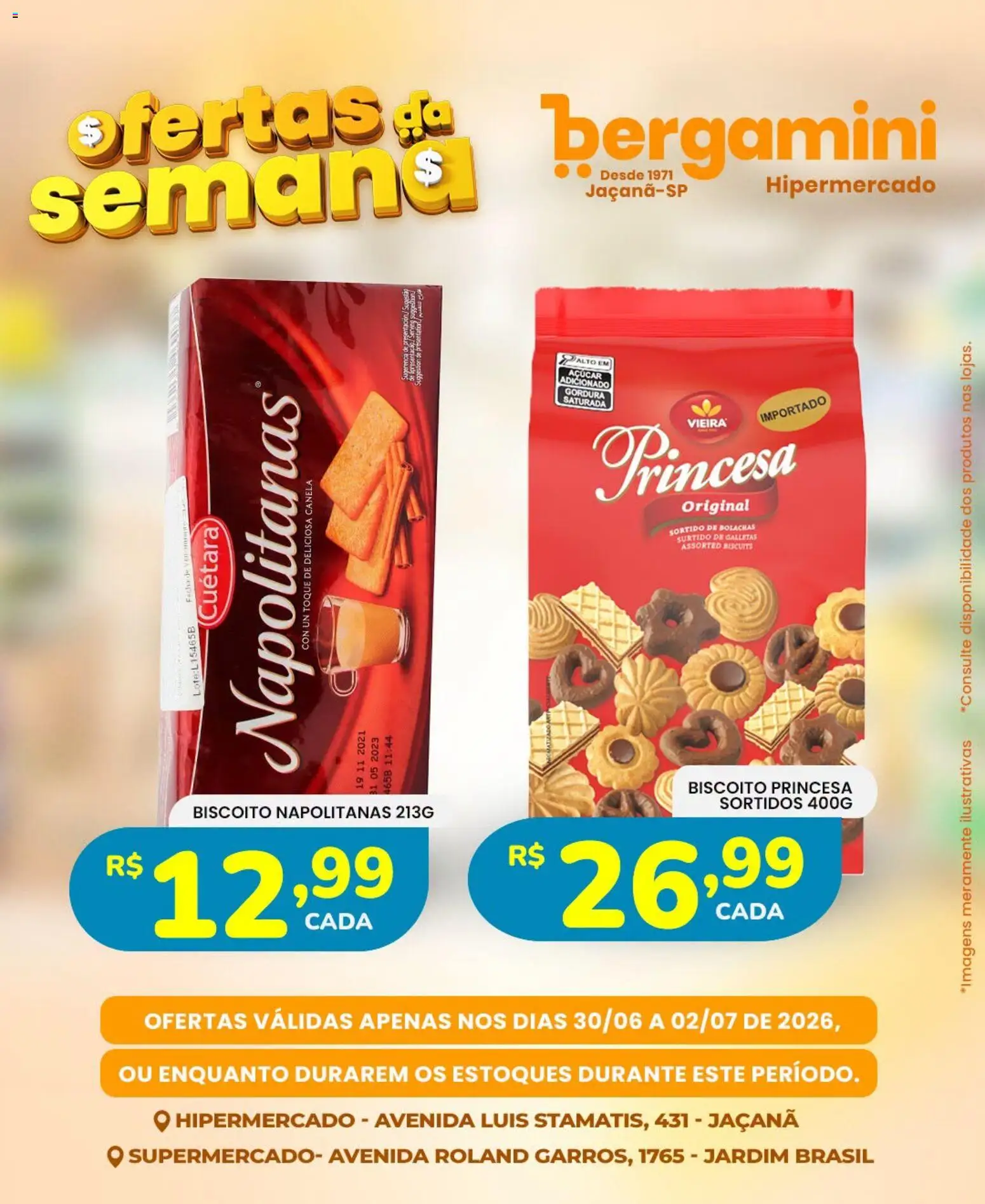 Supermercado Bergamini Folheto - válido de 30/06/2026 | Página: 15 | Produtos: Biscoito, Açúcar, Canela