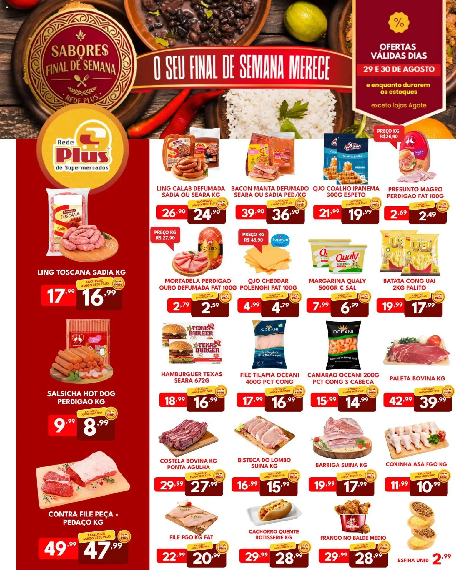 Rede Plus Supermercados Folheto - válido de 29/08/2026 | Página: 1 | Produtos: Linguiça, Lombo, Presunto, Margarina