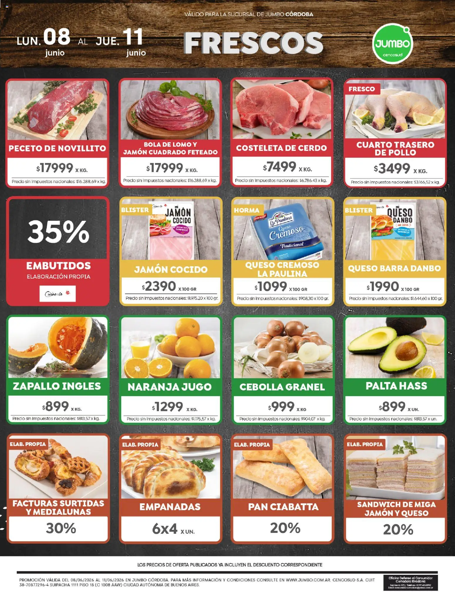 Jumbo - Ofertas | Córdoba │ válido desde el 08.06.2026 | Página: 1 | Productos: Jamón cocido, Palta, Queso, Cerdo