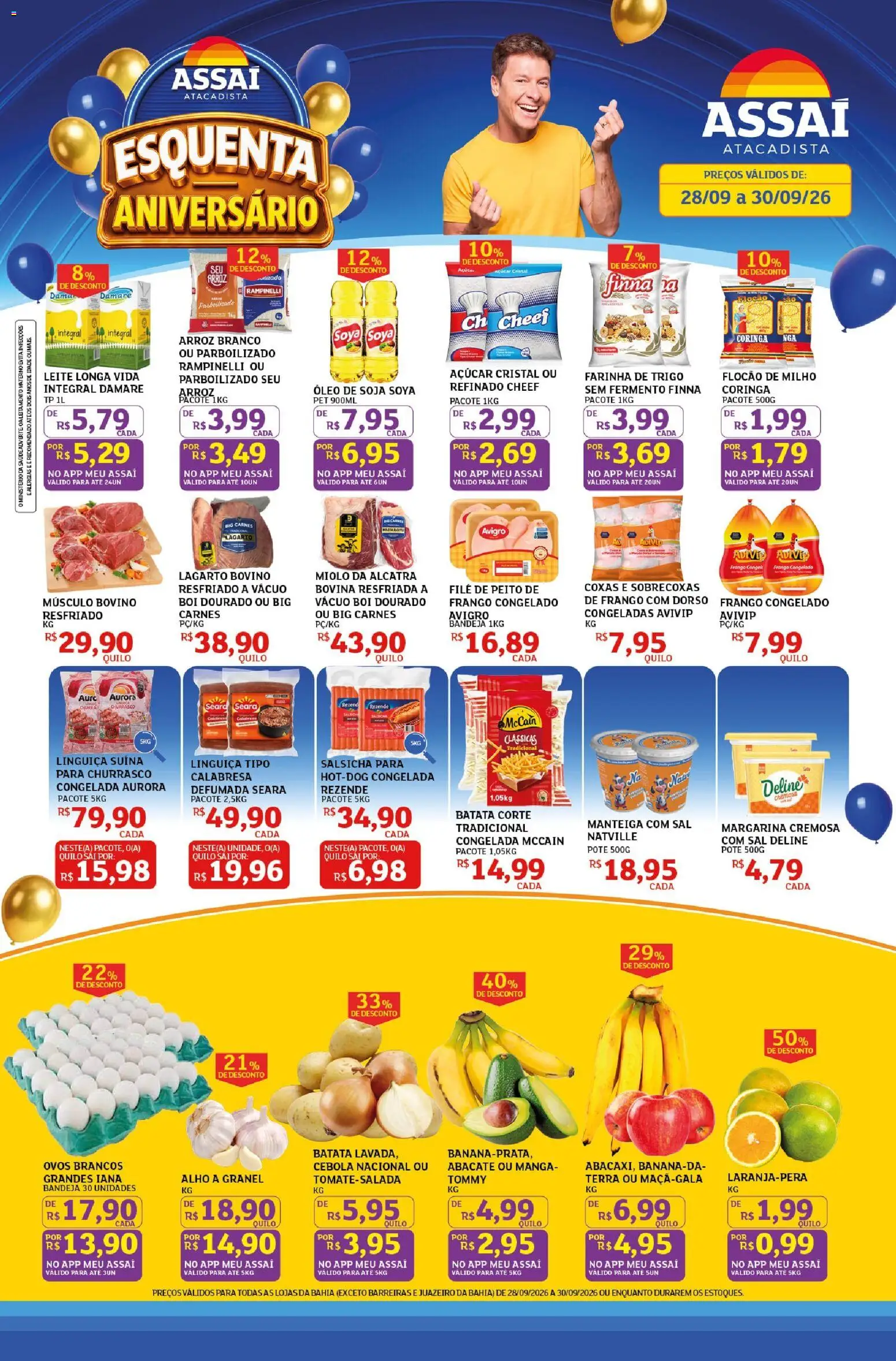 Assaí Atacadista Folheto - válido de 28/09/2026 | Página: 1 | Produtos: Leite longa vida, Músculo bovino, Manteiga, Batata