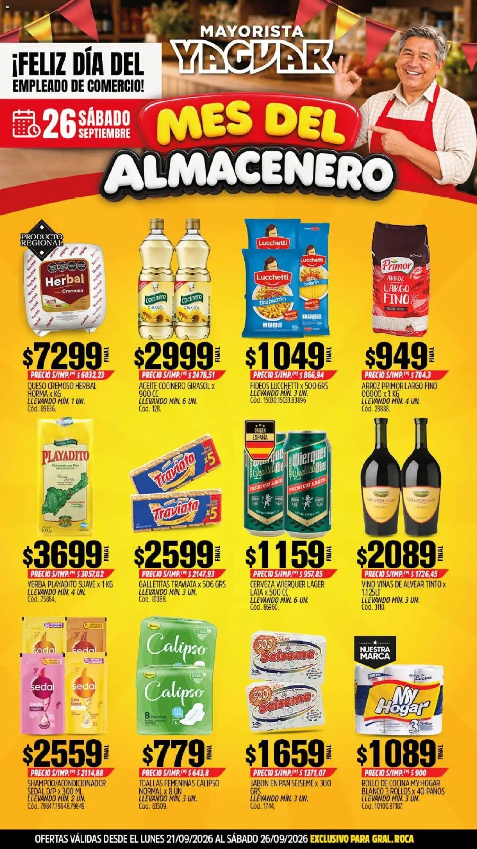 Yaguar - Oferta Semanal General Roca │ válido desde el 21/09/2026 | Página: 1 | Productos: Galletitas, Yerba, Cerveza, Arroz