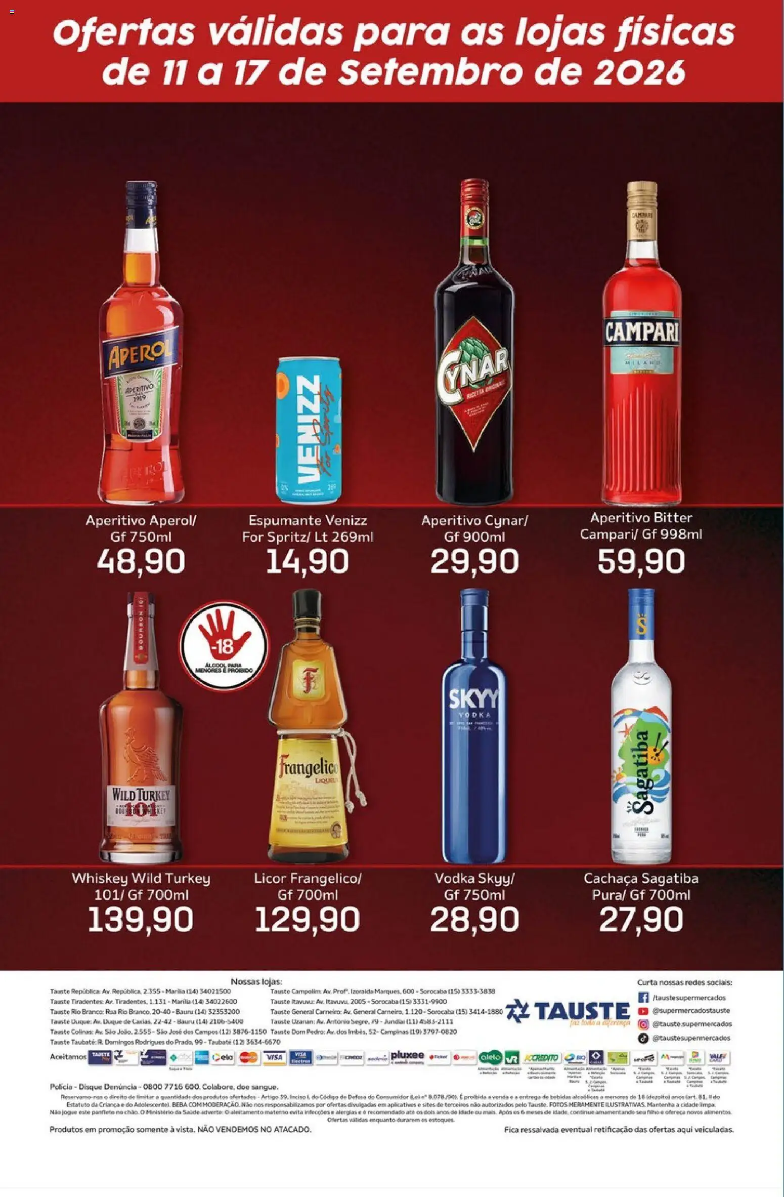 Tauste Folheto - válido de 11/09/2026 | Página: 2 | Produtos: Cachaça, Licor, Vodka, Campari
