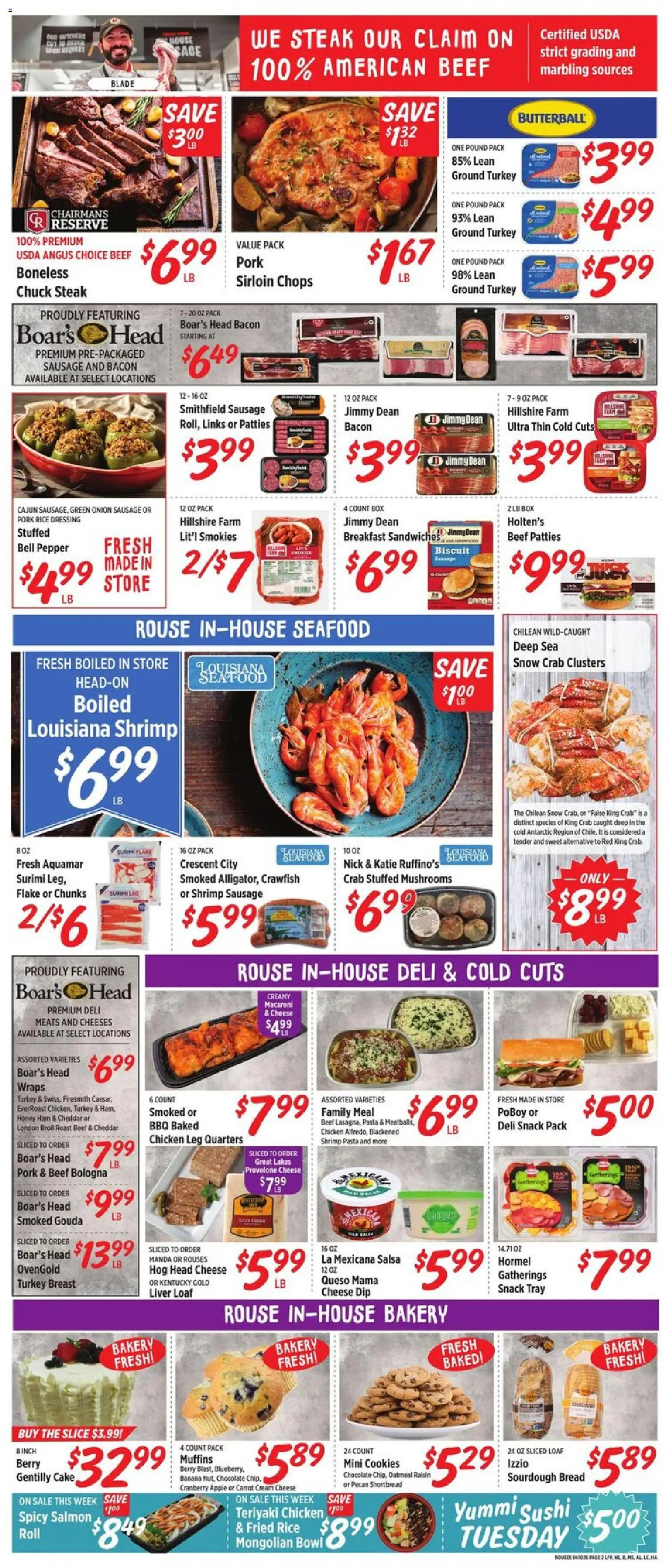 Rouses Weekly Ad - valid from 10.06.2026 | Page: 4 | Products: Mushrooms, Box, Bread, Beef