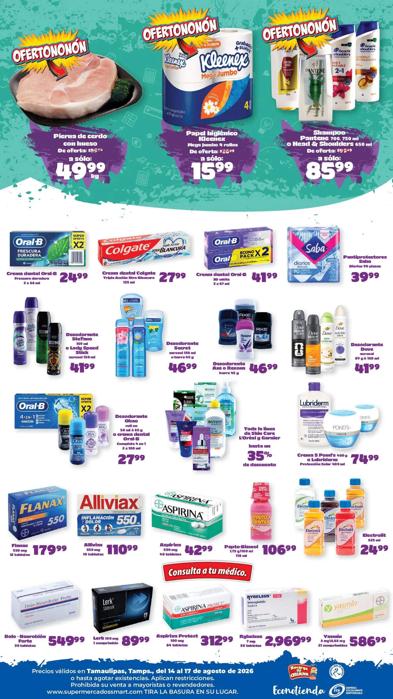 Nuevas ofertas de S-Mart válidas en toda la República Mexicana desde el 14/08/2026. ¡Encuentra las mejores ofertas en S-Mart folleto Ofertas de feria Nuevo Laredo! | Página: 2 | Productos: Desodorante, Cerdo, Shampoo, Pierna de cerdo