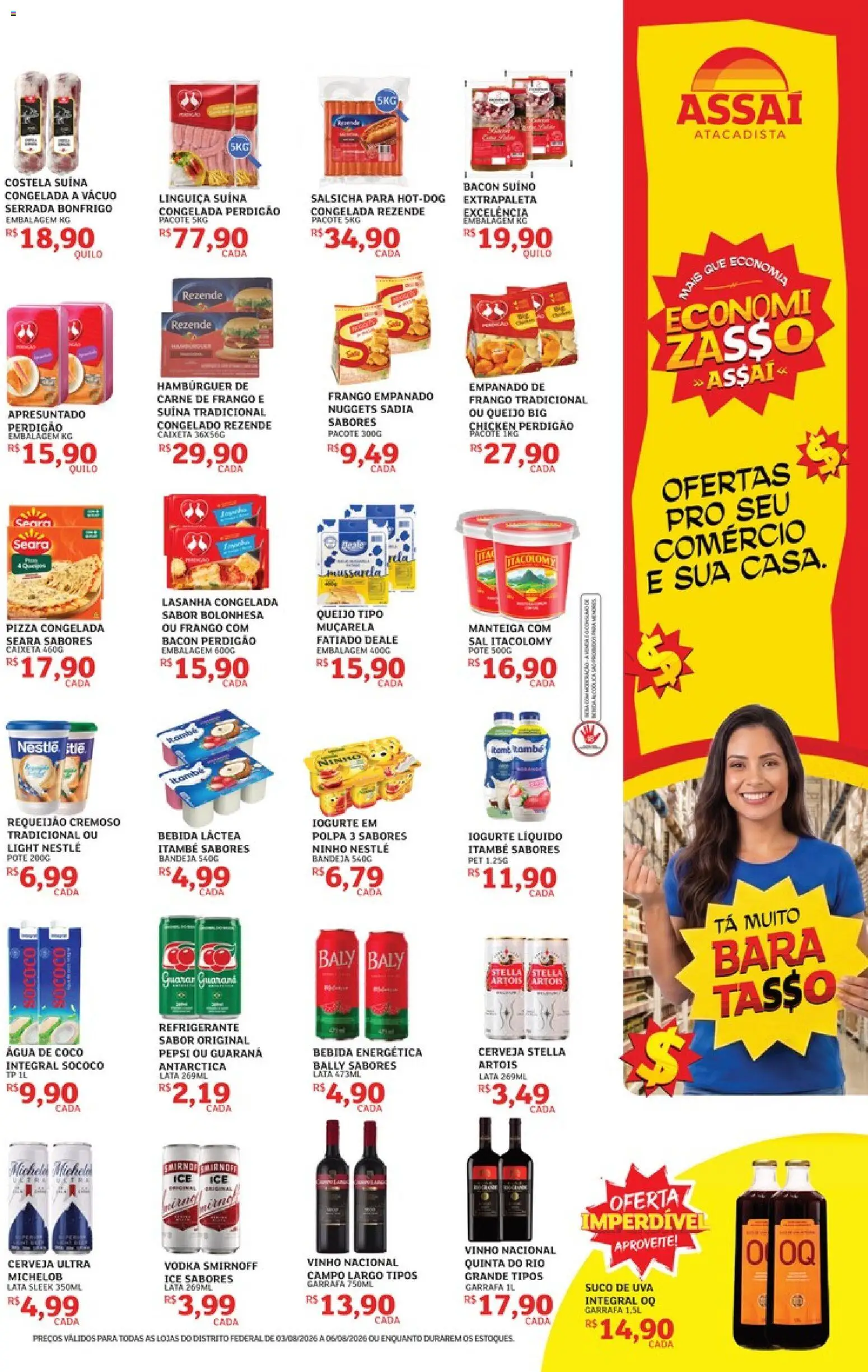 Assaí Atacadista Folheto - válido de 03/08/2026 | Página: 3 | Produtos: Iogurte, Cerveja, Carne de frango, Sal