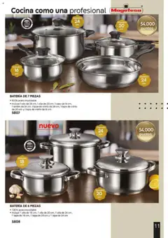 Vista previa de BATERÍA DE 7 PIEZAS, 100% acero inoxidable. Incluye 1 olla de 24 cm, 1 olla de 20 cm, 1 cazo de 16 cm, 1 sartén de 24 cm, I tapa de vidrio de 24 cm, 1 tapa de vidrio de 20 cm y 1 tapa de vidrio de 16 cm, nuevo folleto de la tienda, válido en México a partir del 13.06.2025 | Página: 11