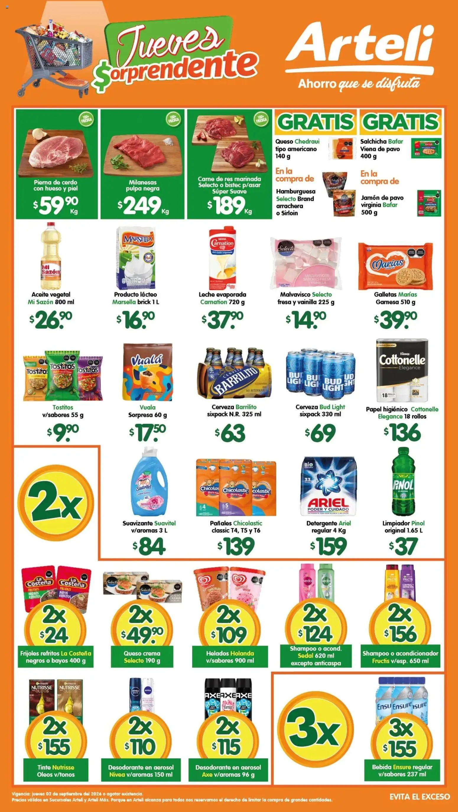 Nuevas ofertas de Arteli válidas en toda la República Mexicana desde el 03/09/2026. ¡Encuentra las mejores ofertas en Arteli folleto! | Página: 1 | Productos: Desodorante, Fresa, Detergente, Carne de res