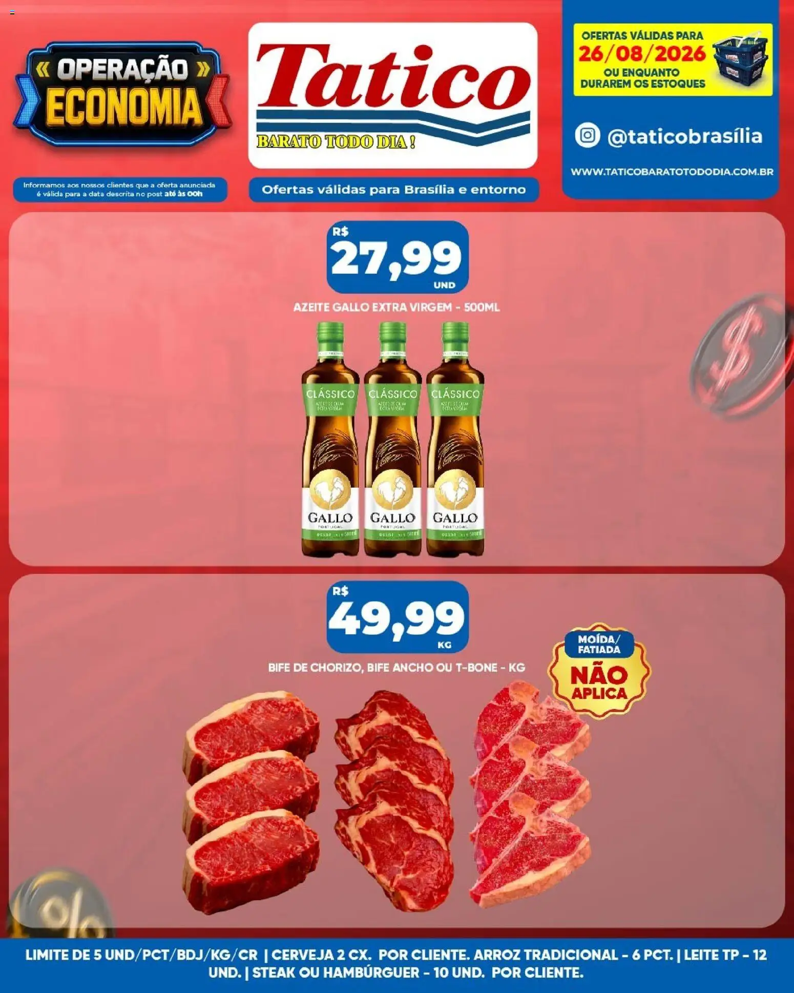 Tatico Folheto - válido de 27/08/2026 | Página: 39 | Produtos: Steak, Cerveja, Hambúrguer, Azeite