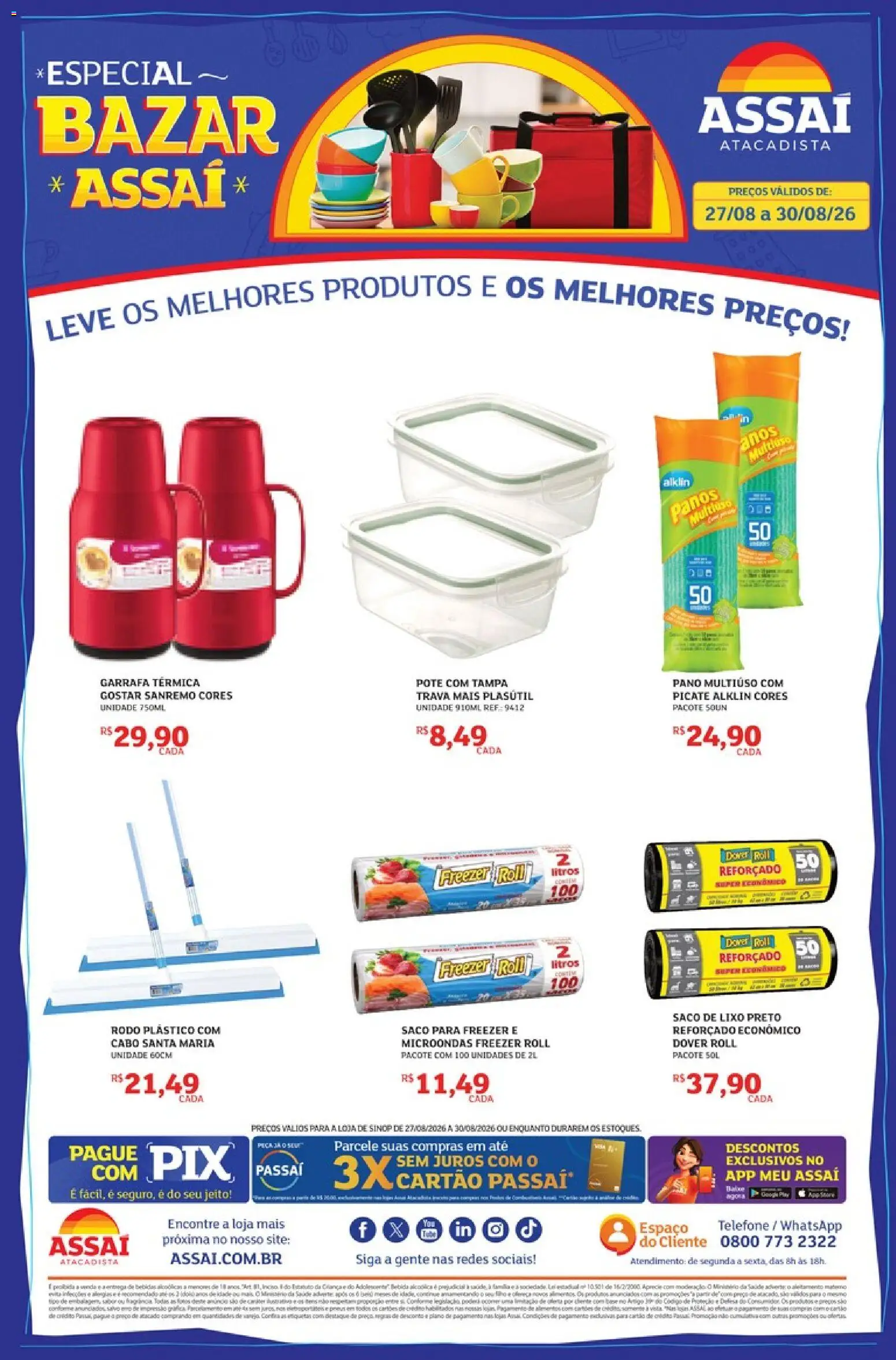 Assaí Atacadista Folheto - válido de 27/08/2026 | Página: 1 | Produtos: Freezer, Garrafa térmica, Microondas, Cabo