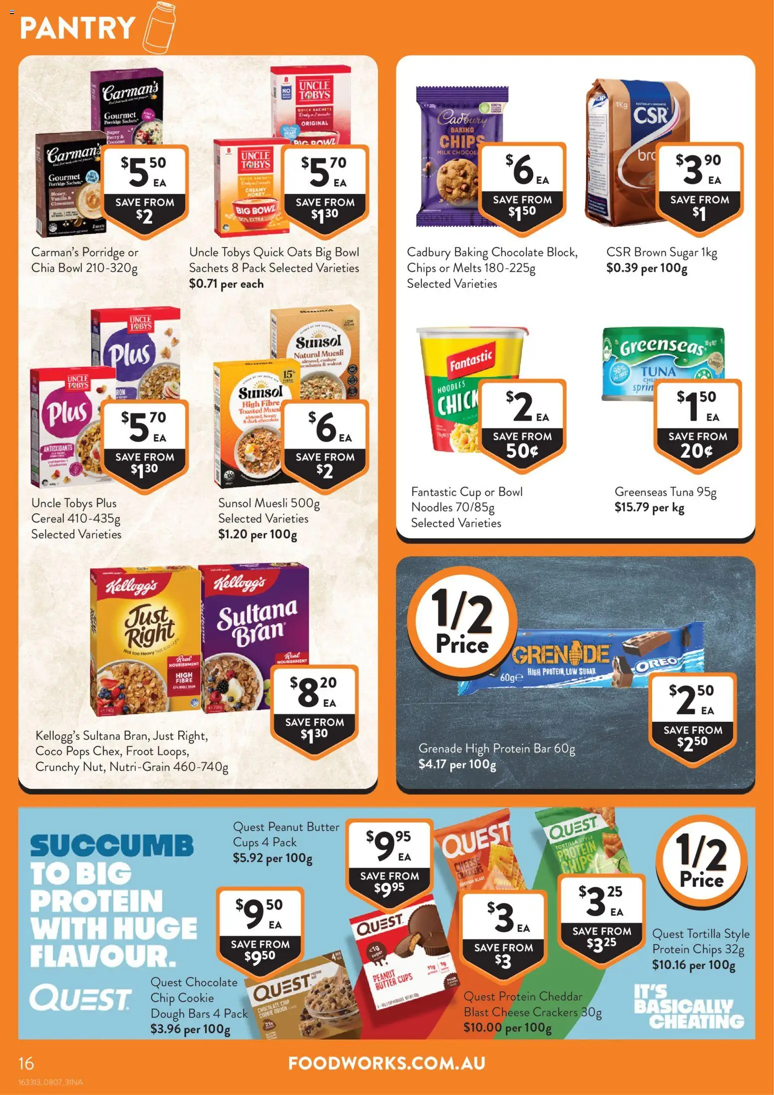 Foodworks catalogue - valid from 08/07/2026 | Page: 16 | Products: Cheese, Noodles, Cereal, Sugar