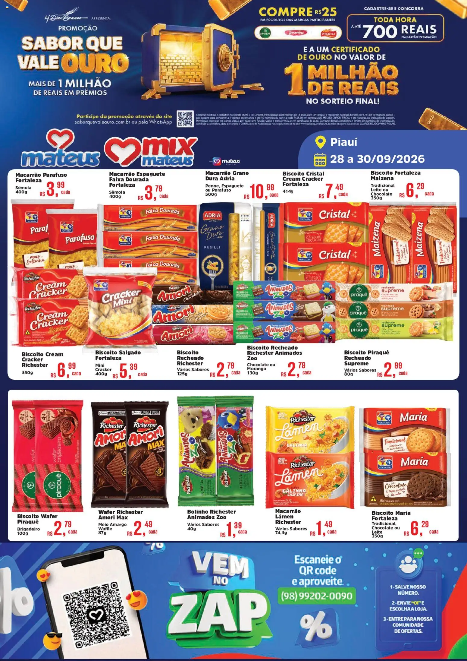 Mateus Folheto - válido de 28/09/2026 | Página: 1 | Produtos: Espaguete, Biscoito, Macarrão, Creme
