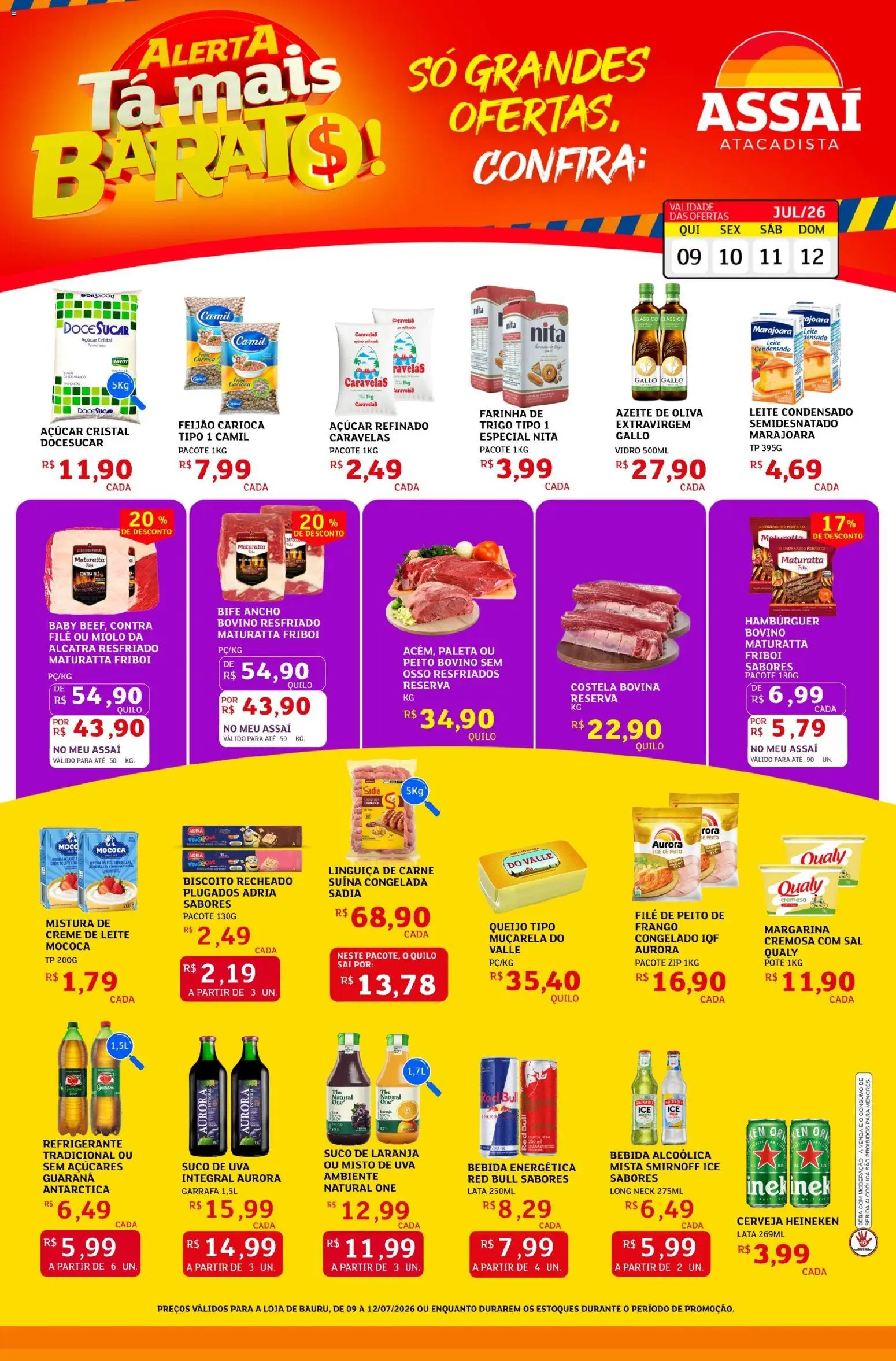 Assaí Atacadista Folheto - válido de 09/07/2026 | Página: 1 | Produtos: Carne, Heineken, Sal, Frango