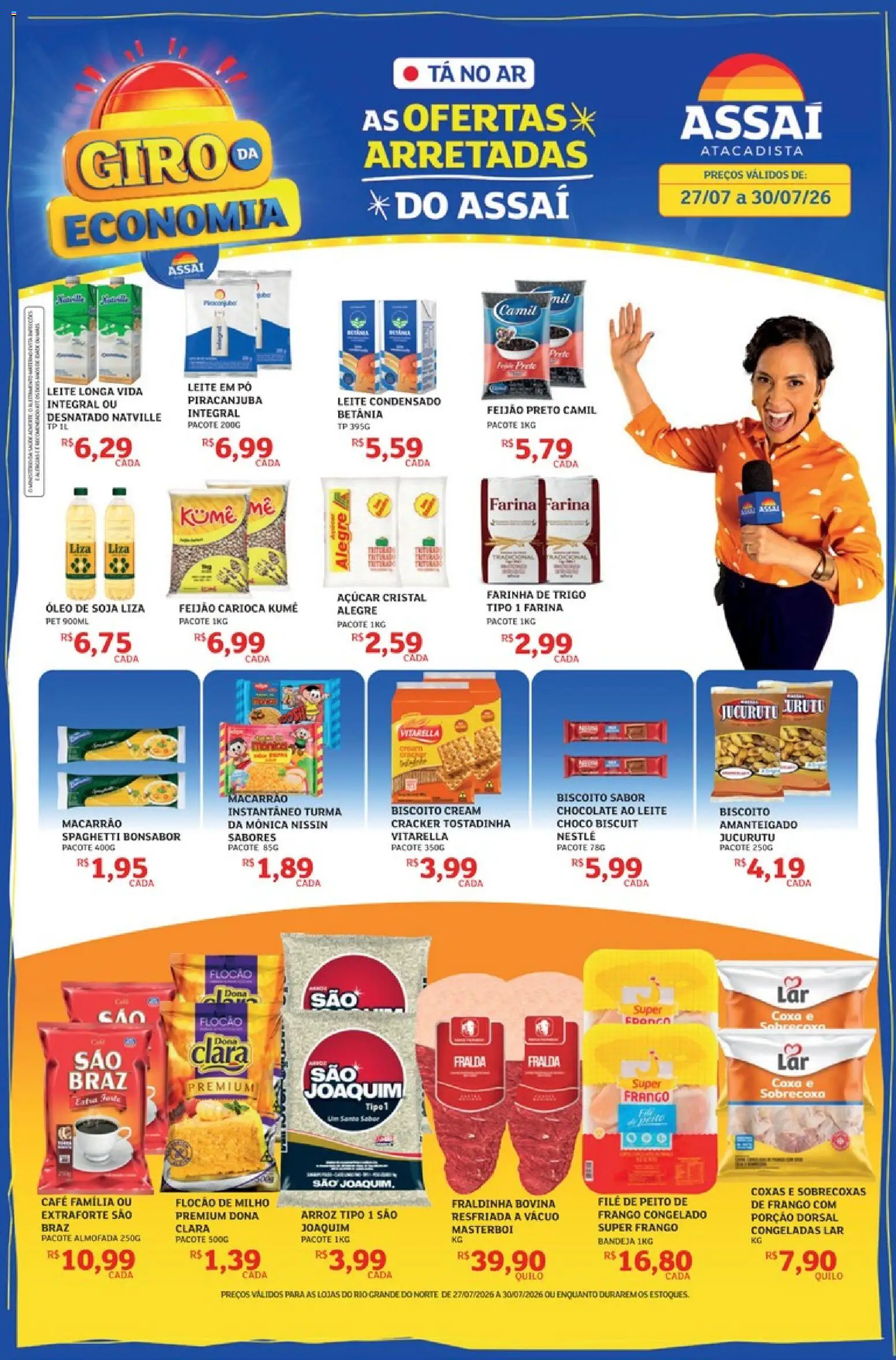 Assaí Atacadista Folheto - válido de 27/07/2026 | Página: 1 | Produtos: Farinha de trigo, Almofada, Arroz, Açúcar