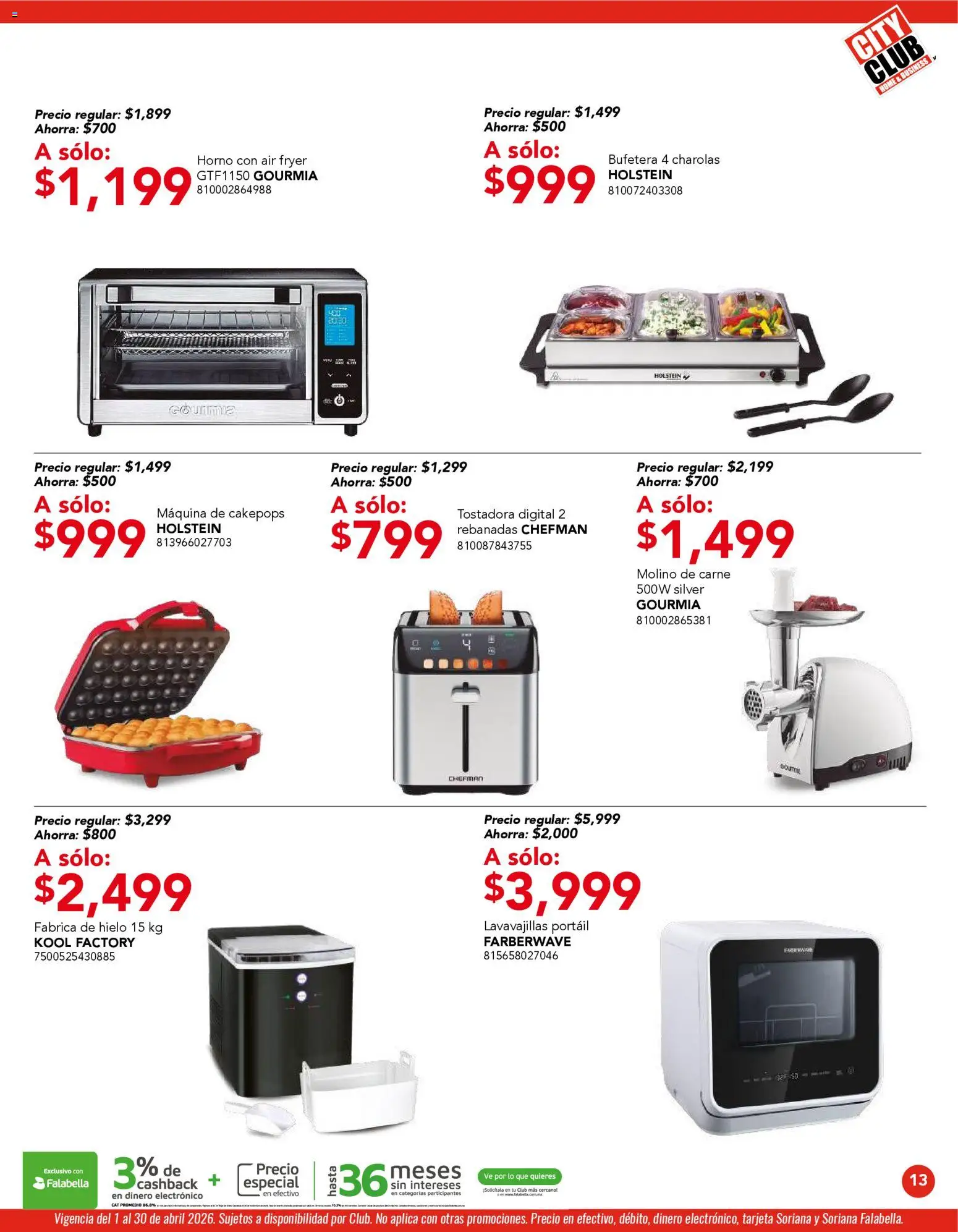 Nuevas ofertas de City Club válidas en toda la República Mexicana desde el 01.04.2026. ¡Encuentra las mejores ofertas en City Club catálogo! | Página: 13 | Productos: Tostadora, Horno, Lavavajillas