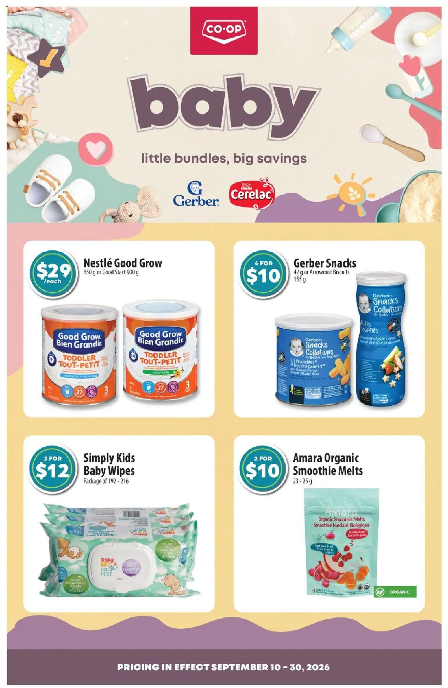 Co-op Food flyer valid from Sep 10, 2026 | Page: 1 | Products: Smoothie, Cheddar, Biscuits, Snacks