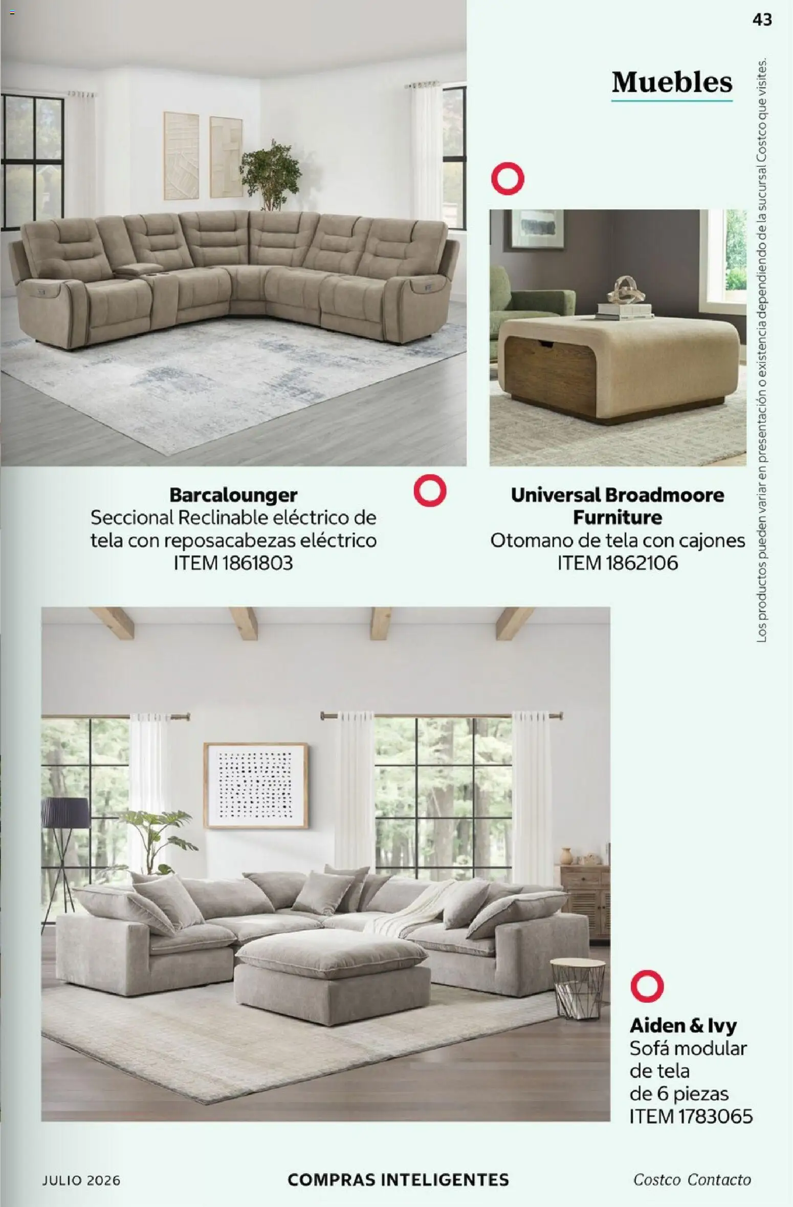 Nuevas ofertas de Costco válidas en toda la República Mexicana desde el 01/07/2026. ¡Encuentra las mejores ofertas en Costco Revista Julio 2026! | Página: 43 | Productos: Sofá, Modular