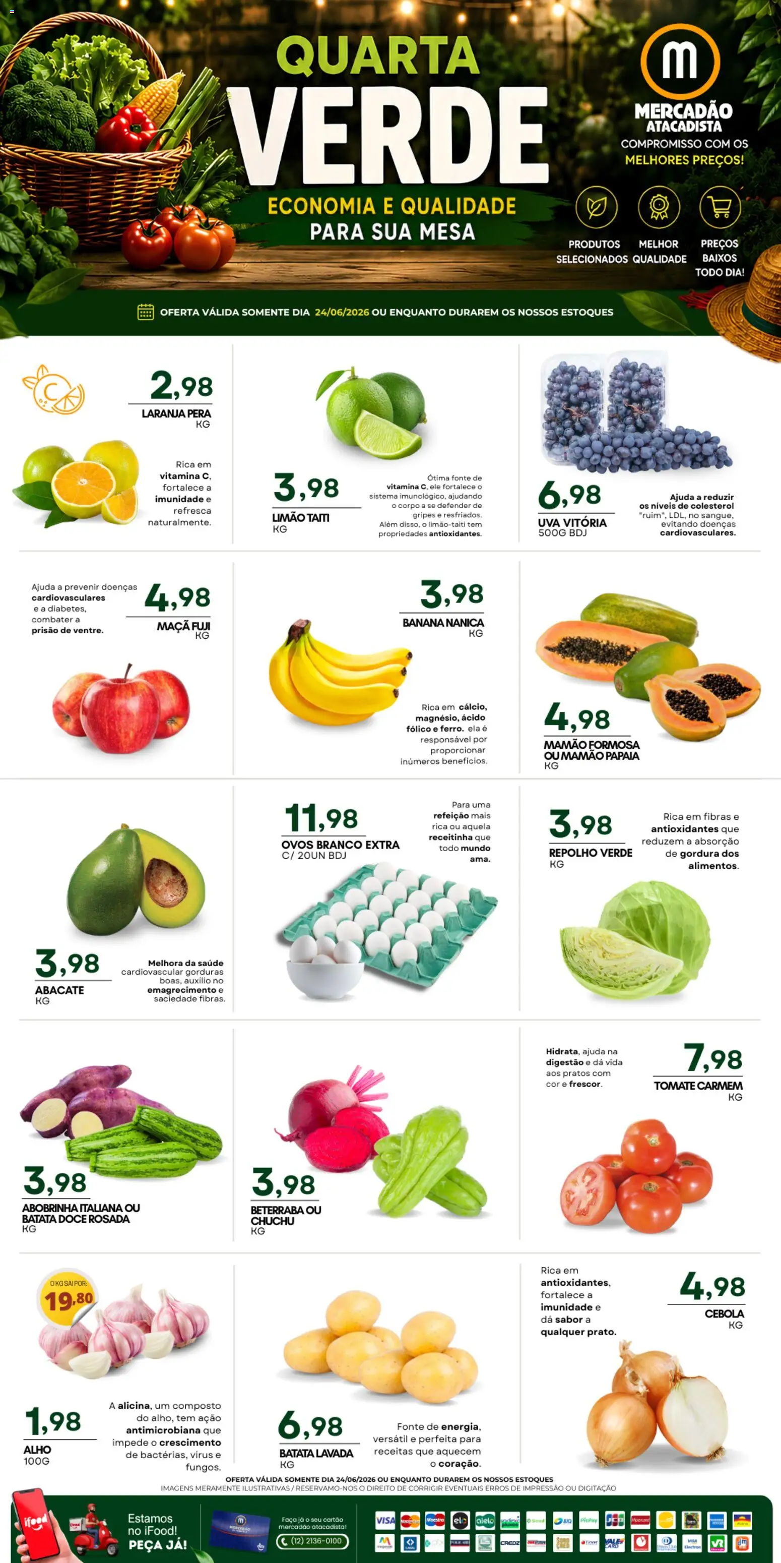 Mercadão Atacadista Folheto - válido de 24/06/2026 | Página: 1 | Produtos: Alho, Faca, Ovos, Batata