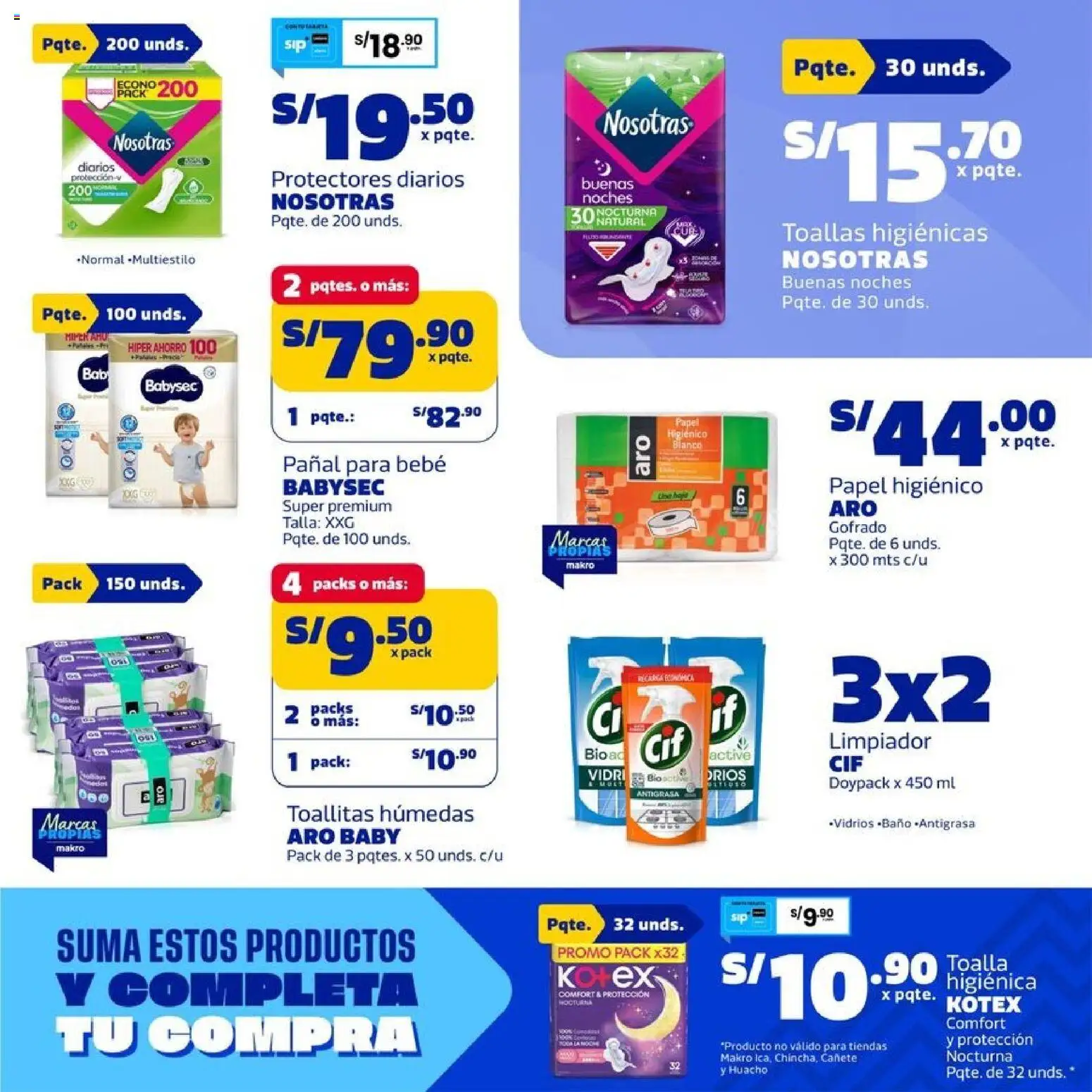 Catálogo Makro válido desde 24/09/2026 | Página: 22 | Productos: Papel higiénico, Toalla, Toallitas húmedas, Protectores diarios