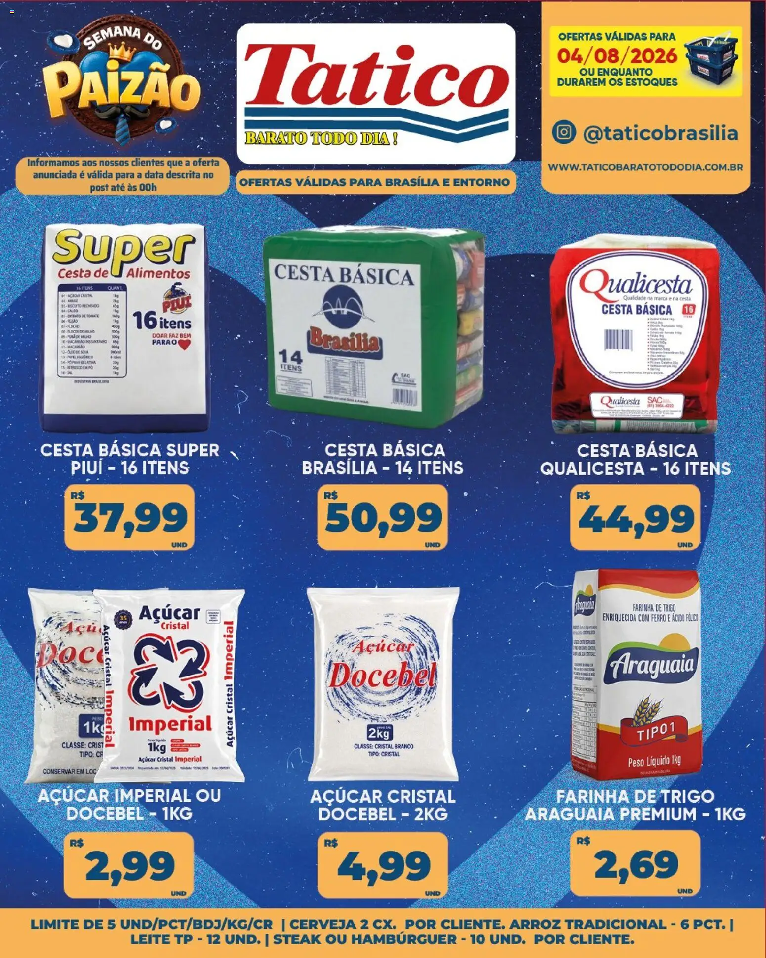Tatico Folheto - válido de 04/08/2026 | Página: 16 | Produtos: Farinha de trigo, Cerveja, Açúcar, Gelatina