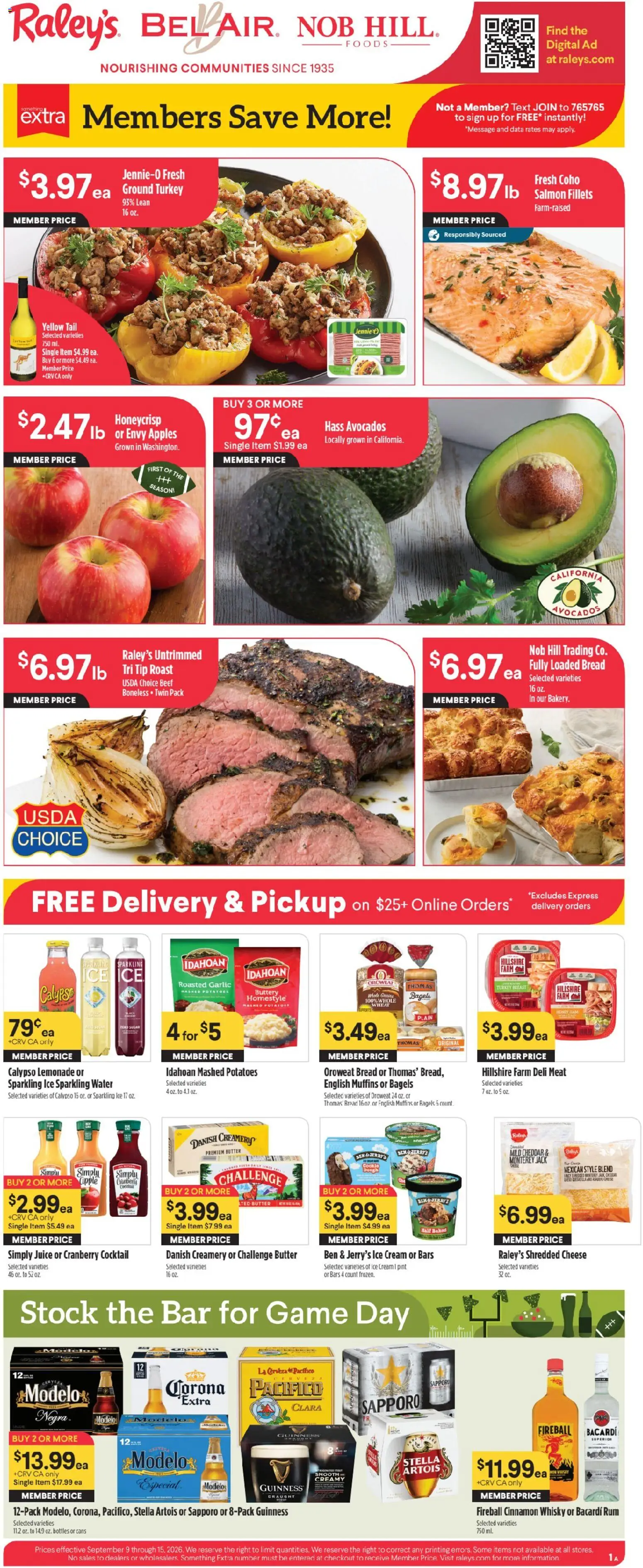 Raley's Weekly Ad - valid from 09/09/2026 | Page: 1 | Products: Juice, Garlic, Ice, Game