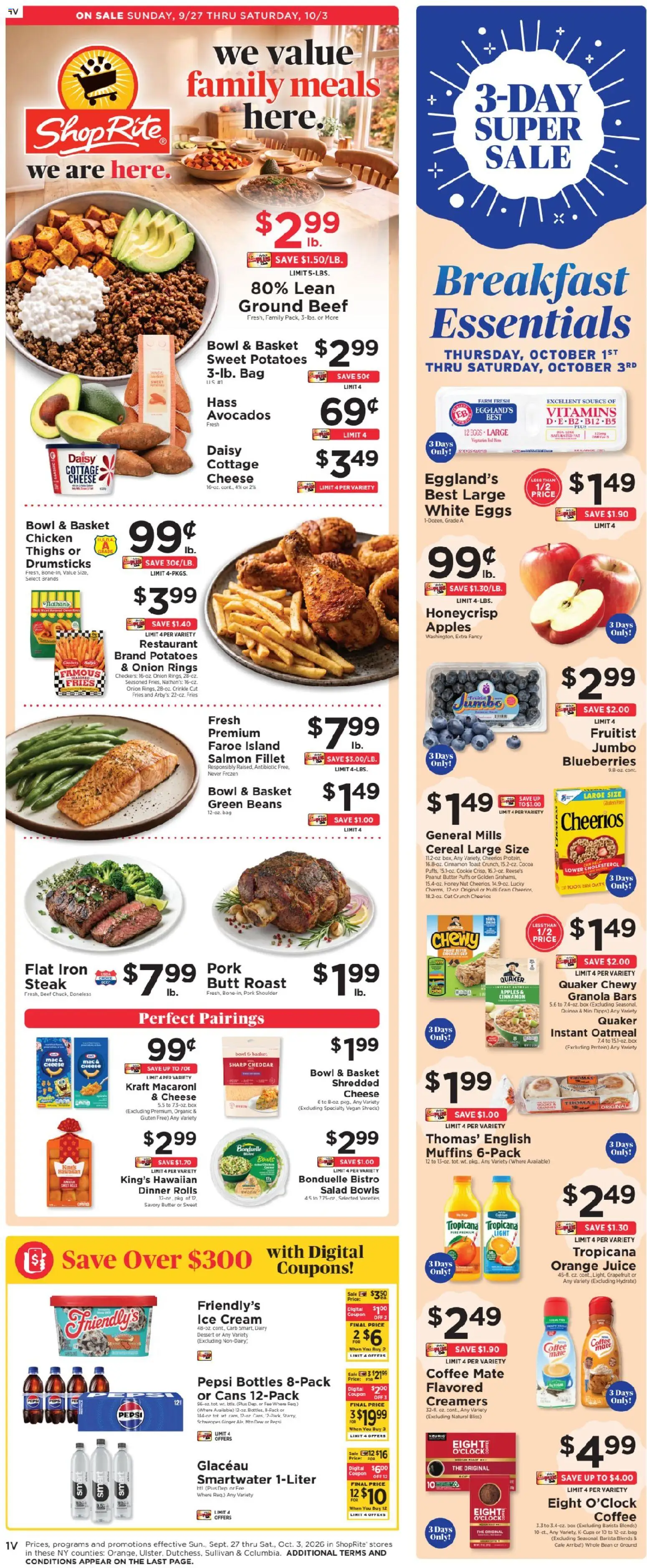 ShopRite Weekly Ad - valid from 09/27/2026 | Page: 1 | Products: Chicken thighs, Cream, Ice cream, Steak