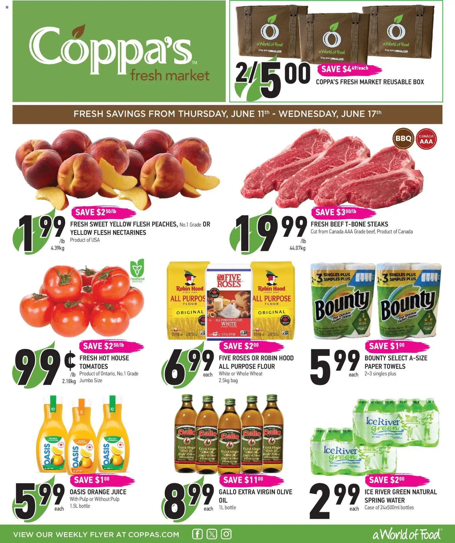 Coppas Fresh Market flyer valid from 11.06.2026 | Page: 1 | Products: Beef, Oil, Juice, Tomatoes