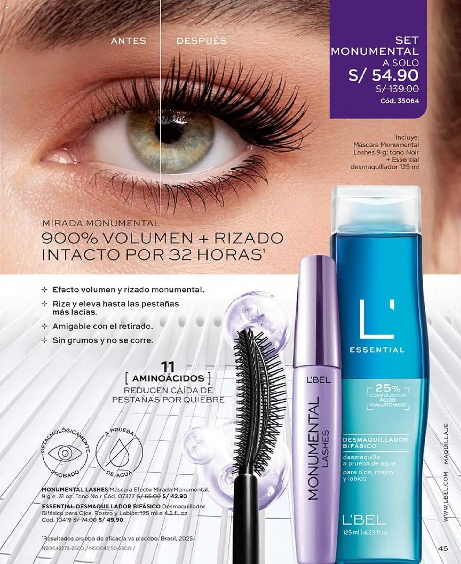 Catálogo L'Bel válido desde 03/10/2026 | Página: 45 | Productos: Máscara, Agua, Maquillaje