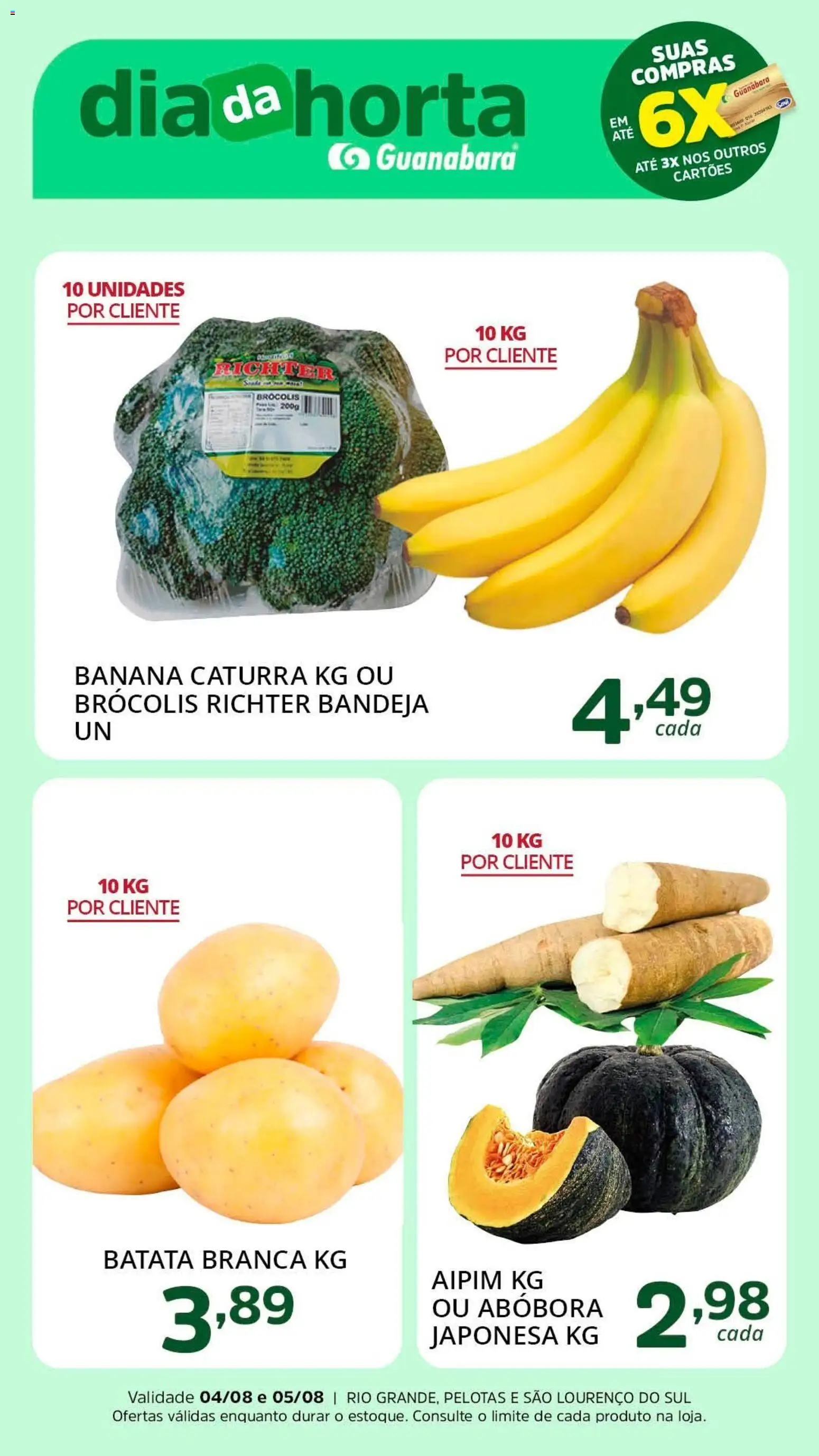 Supermercado Guanabara Folheto - válido de 04/08/2026 | Página: 3 | Produtos: Abóbora, Aipim, Brócolis, Batata